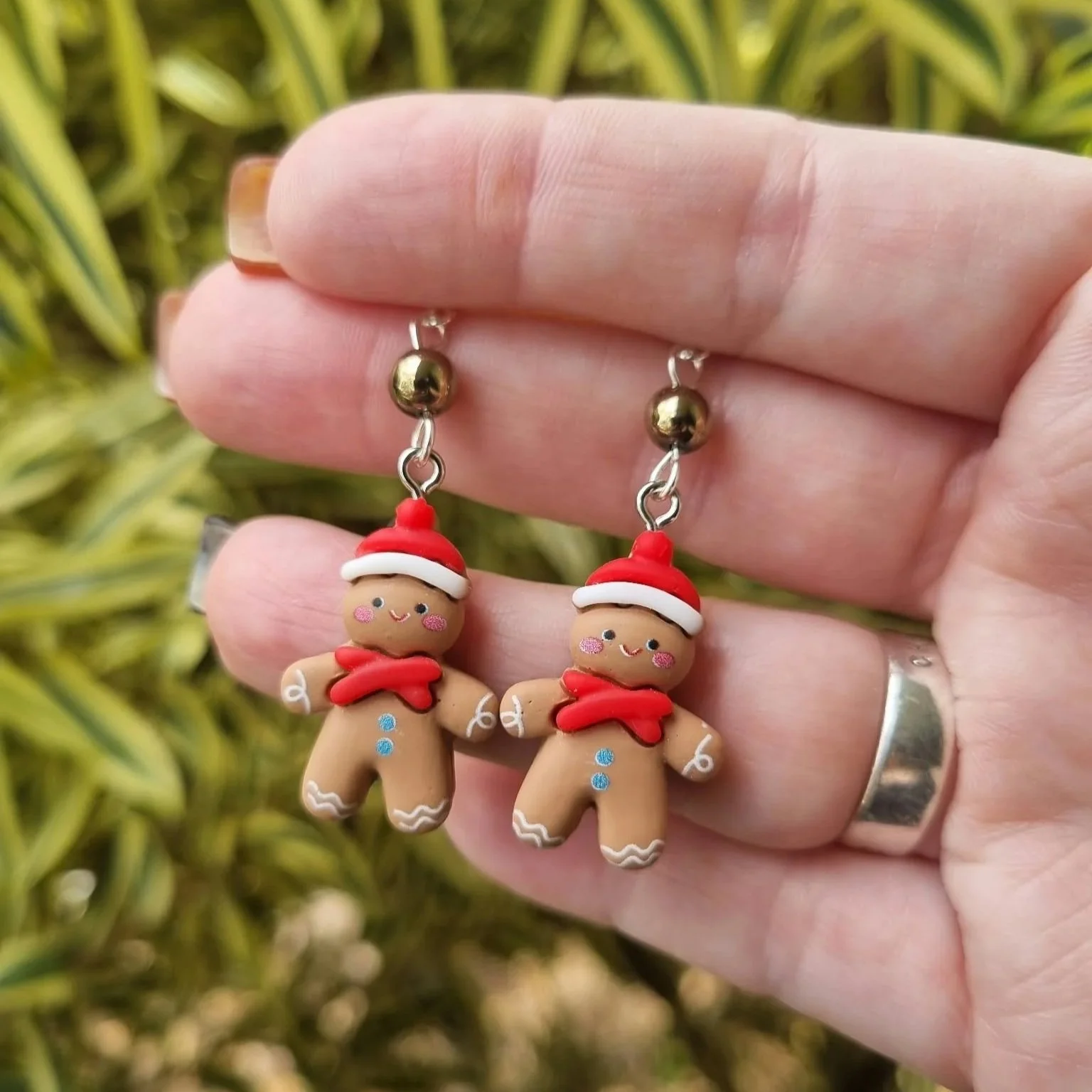 Pyrite Gingerbread Man Earrings- Silver