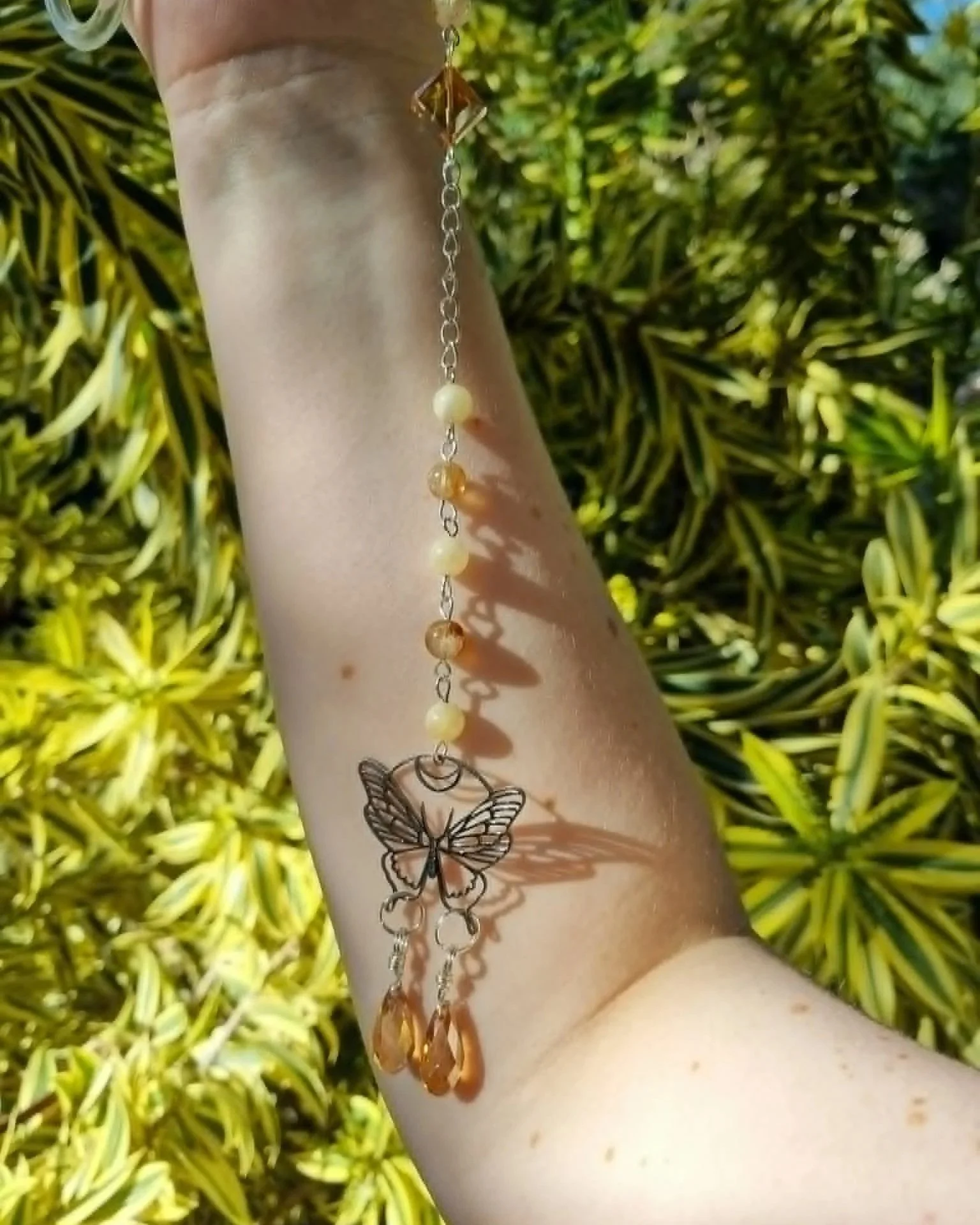 Citrine & Orange Calcite Butterfly Sun-Catcher - Silver