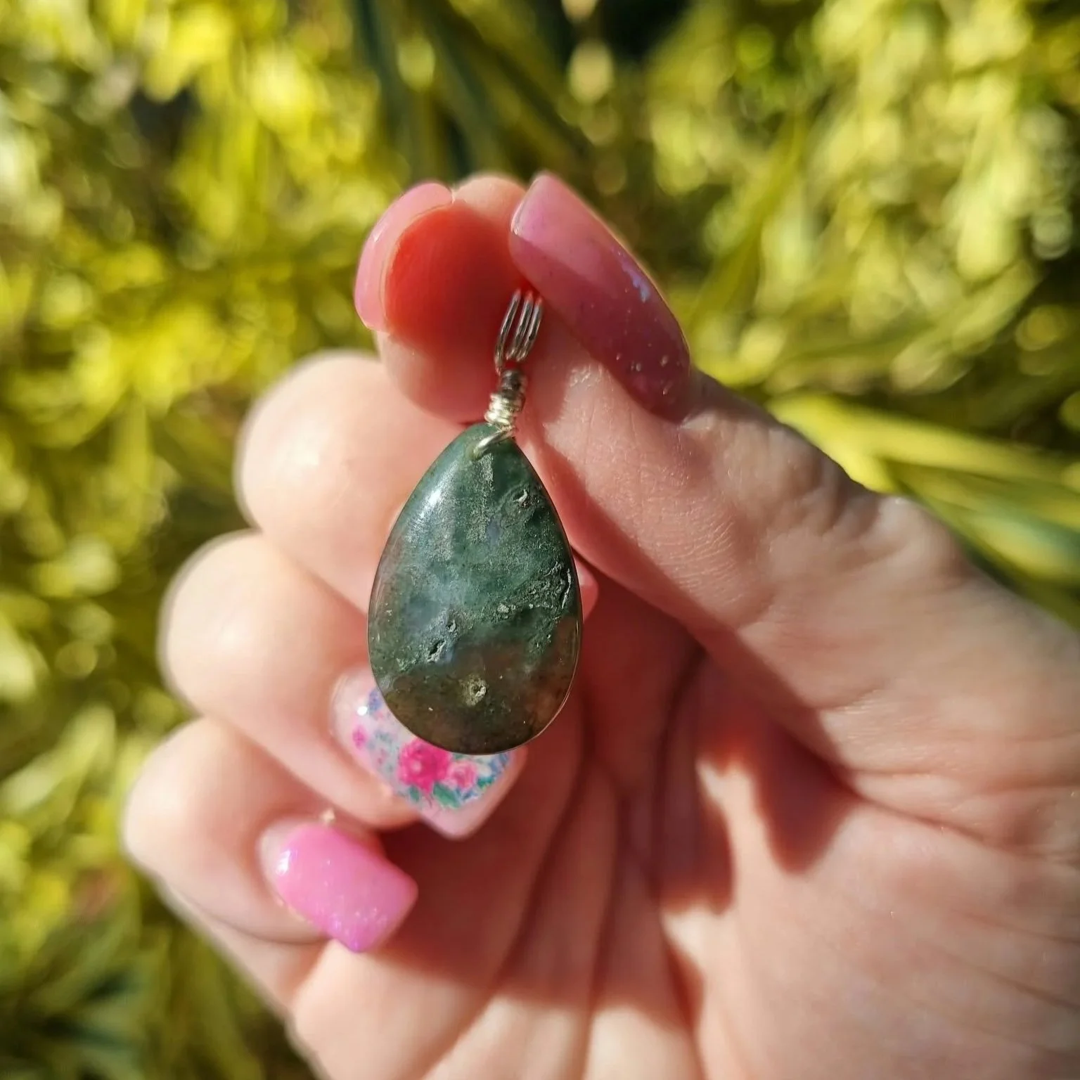 Ocean Jasper Teardrop Pendant - Silver
