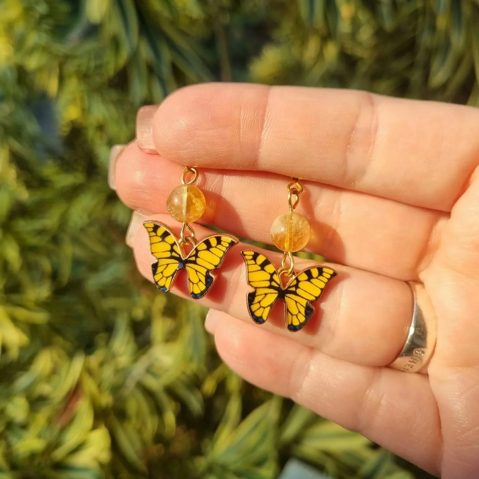 Citrine Butterfly Earrings - Gold