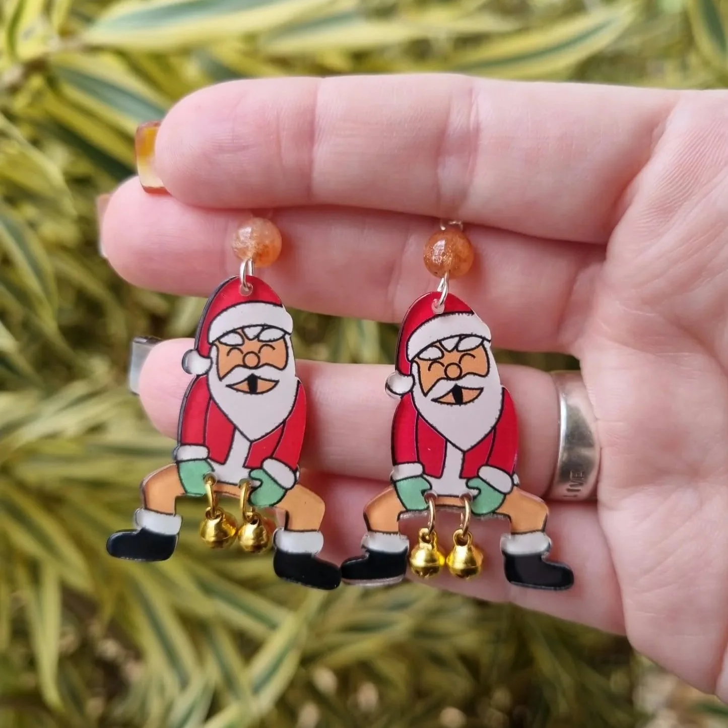 Sunstone Santa Jiggle Ball Earrings- Silver