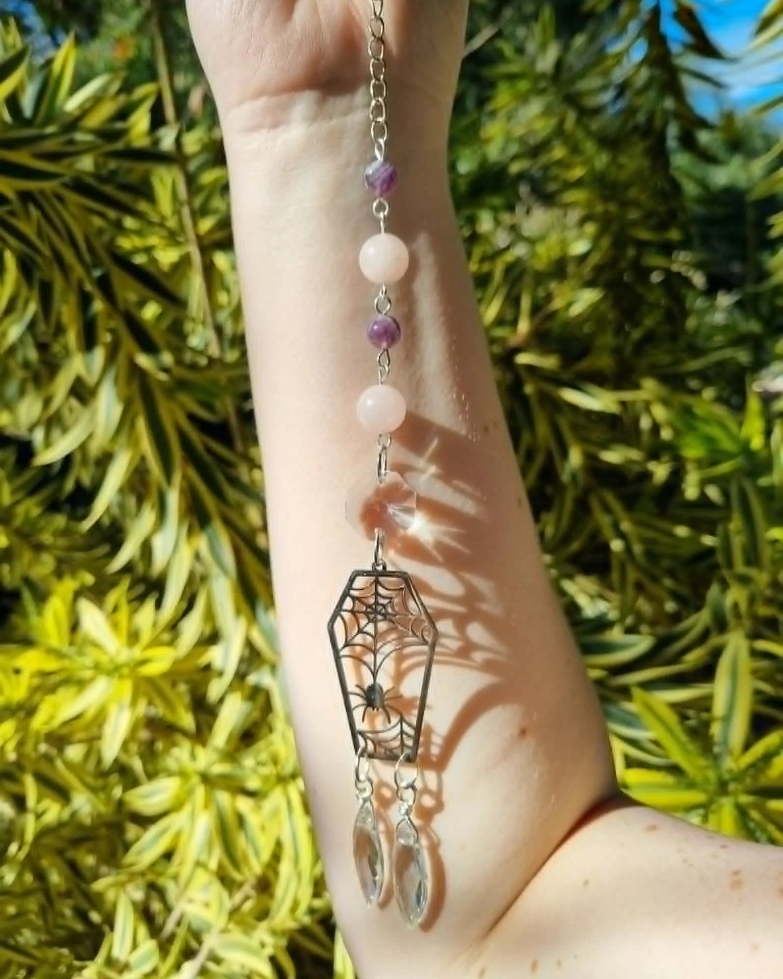 Amethyst & Rose Quartz Coffin Sun-Catcher - Silver