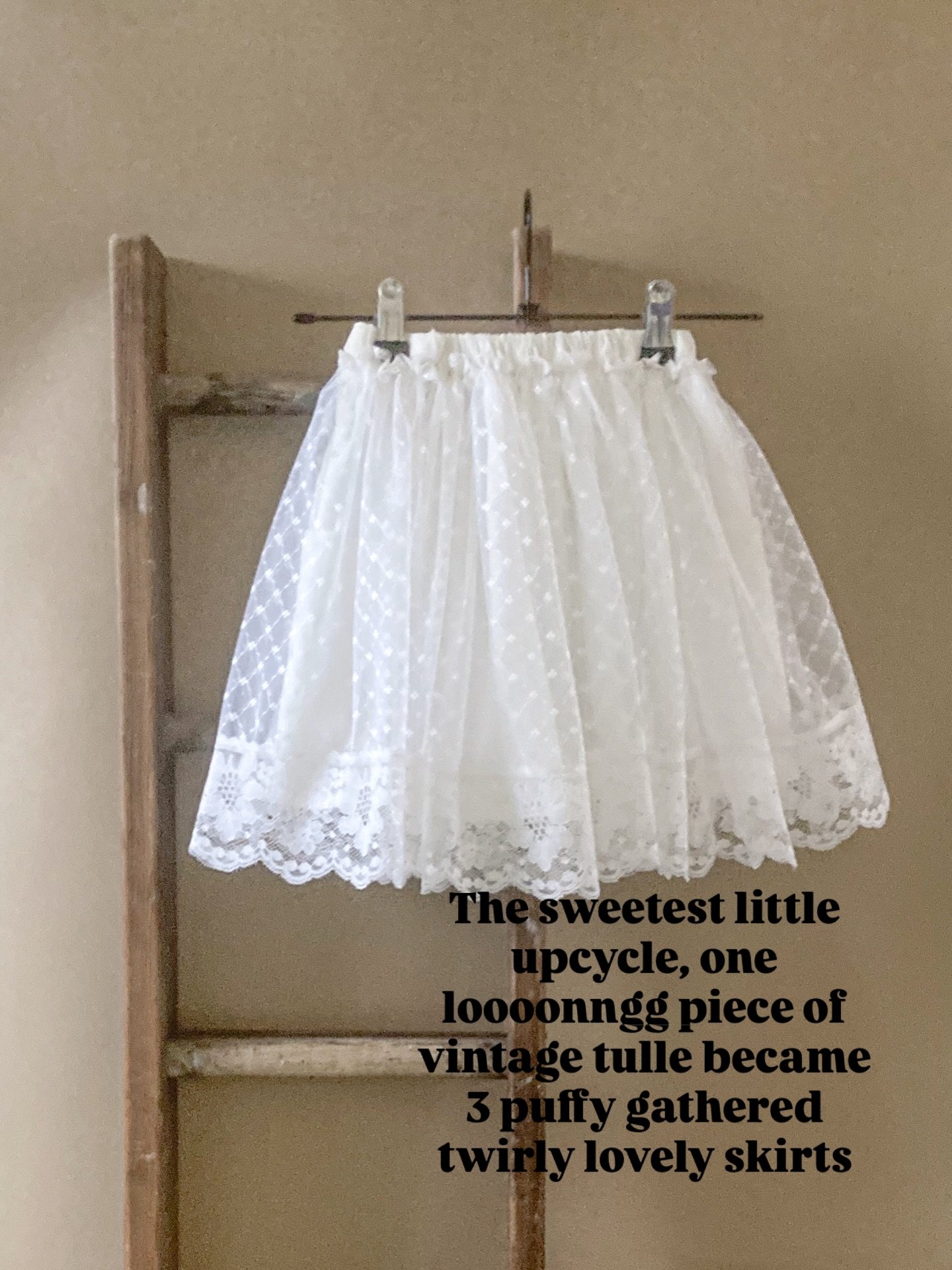 I just love how this one has lift and shimmy when she dances. It&rsquo;s twirly sustainable loveliness for awesome planet saving super girls. Style it with anything it will always 👀 good ! I upcycled this long piece of tulle into 3 fabulous skirts i