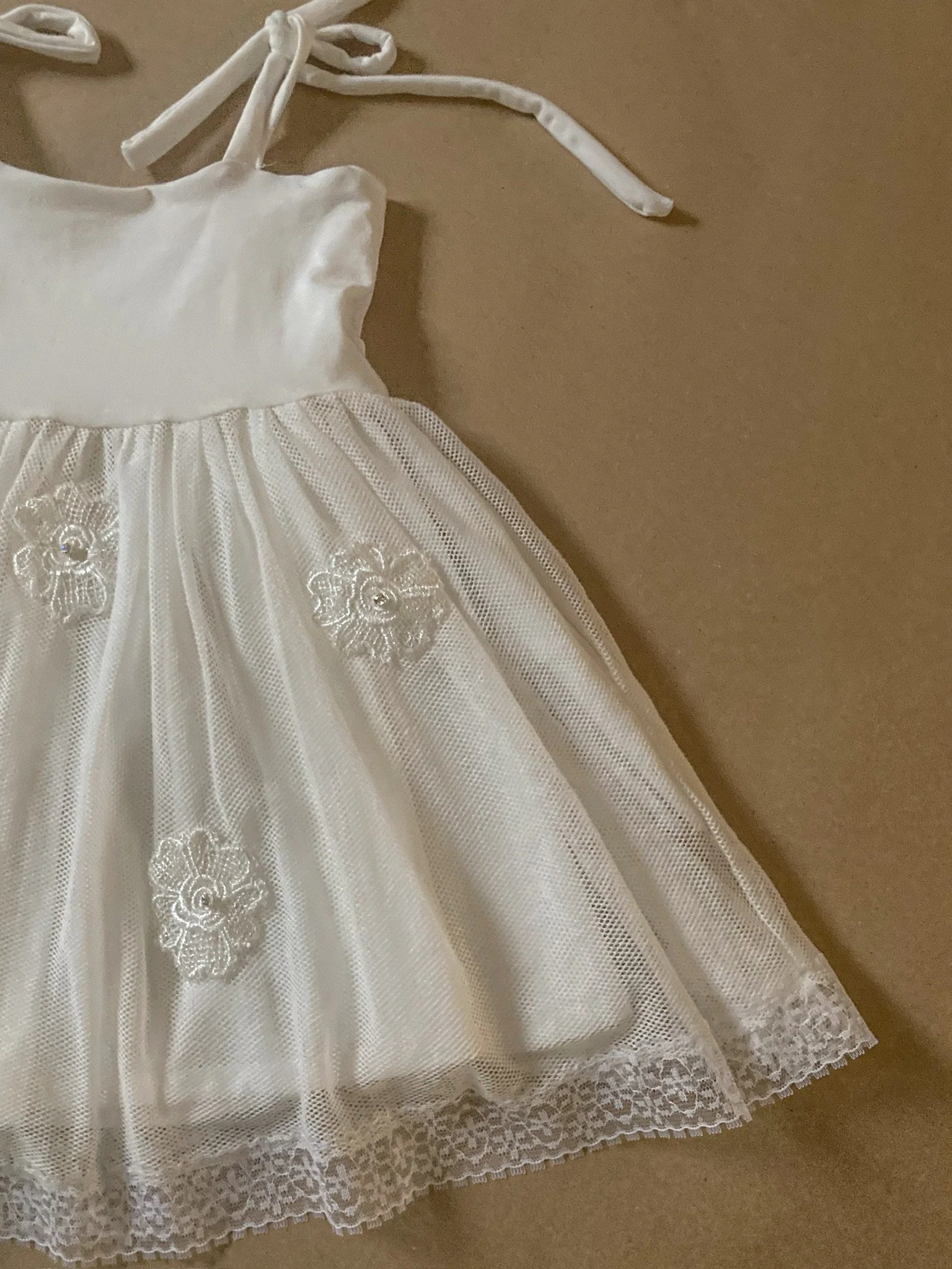Sustainable tulle and vintage lace ivory flower girl dress