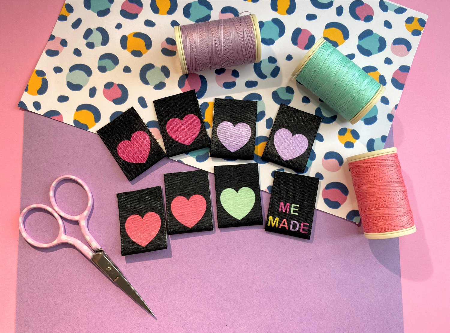 Pastel Hearts Pack of 8 Sewing Labels — Becky's Sewing Studio