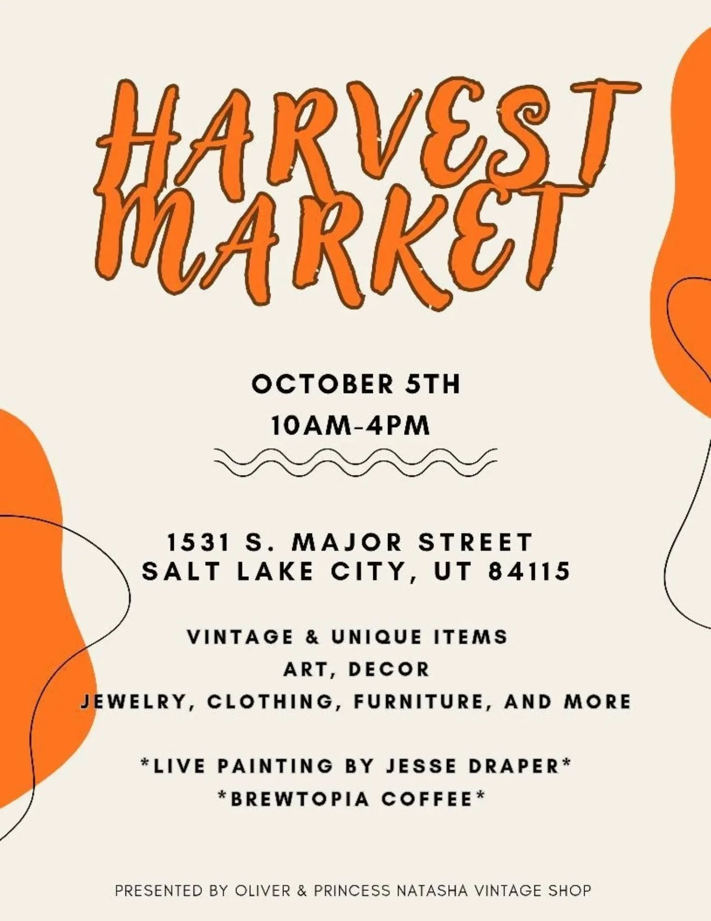 🍂✨ Mark your calendars! ✨🍂

Join us for our next #PopUp this Sunday, October 5th from 10AM&ndash;4PM for the Harvest Market at 1531 S. Major Street, Salt Lake City hosted by @oliverprincessnatashavintage

Expect a vibrant mix of:
🧡 Vintage + uniqu