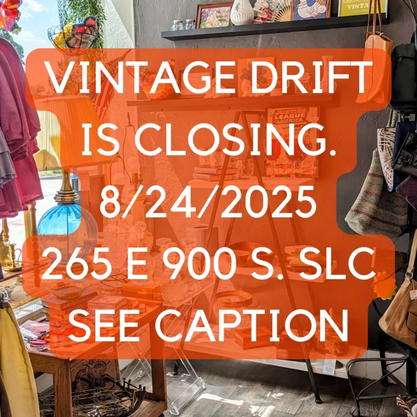 It is with a very heavy heart that I share: Vintage Drift will be closing our ✨Tiny Vintage Store✨ doors at 265 East 900 South. Our last day open in this space will be Sunday, August 24th.

This isn&rsquo;t the way I wanted to spend the summer, and i
