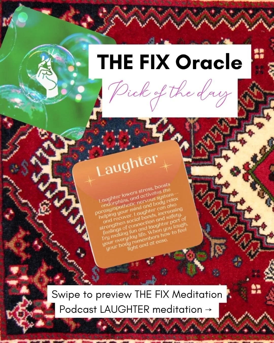 THE FIX Oracle ✨🔮🧘🏻&zwj;♀️ pick of the day is LAUGHTER! 

Your wellness practice doesn&rsquo;t need more effort &mdash; it needs more alignment with your intuition. The Fix Oracle Deck is designed to help you do exactly that!

A pocket-sized toolk