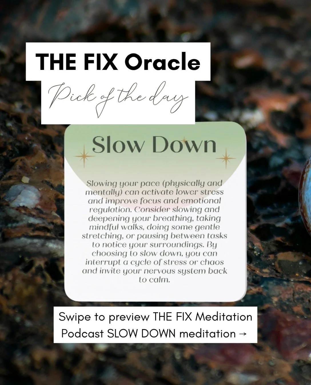 ✨🔮🧘🏻&zwj;♀️ THE FIX Oracle Pick of the Day is SLOW DOWN!

Your wellness practice doesn&rsquo;t need more effort&mdash;it needs more alignment with your intuition. THE FIX Oracle Deck is designed to help you do exactly that!

A pocket-sized toolkit