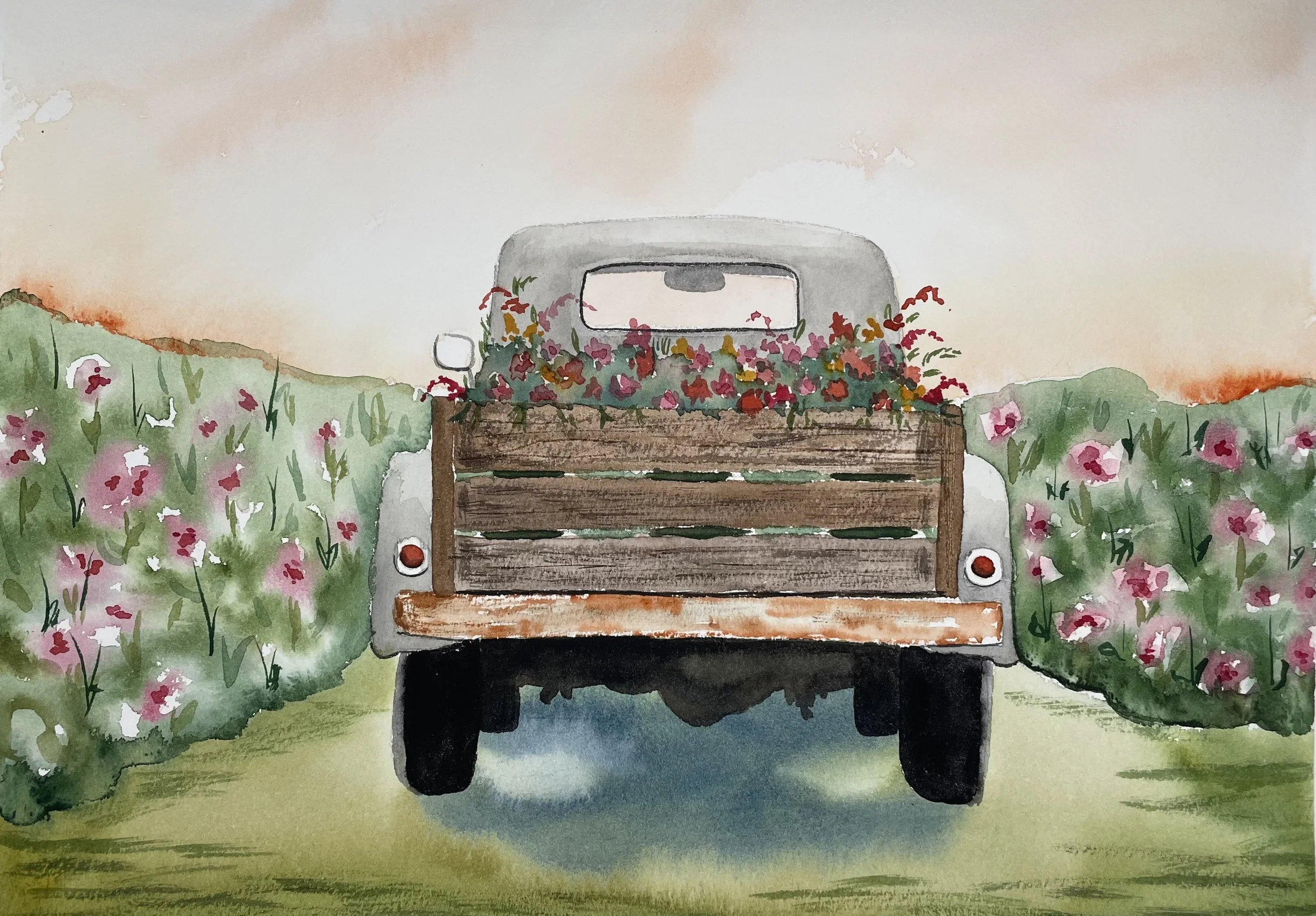 Flower Truck with Sunset