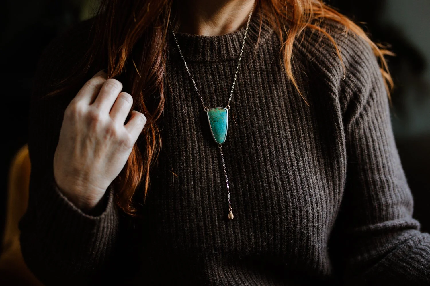 Handmade Sterling Necklace in Light Blue Turquoise Triangle-00306.jpg