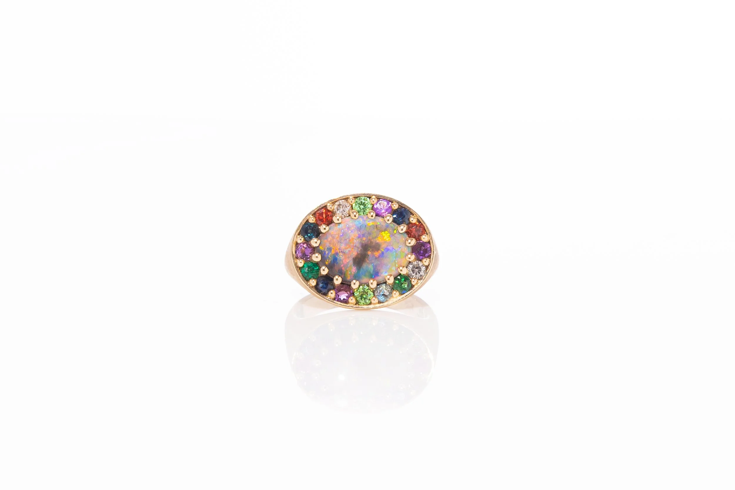 Rainbows Lightning Ridge Opal and Multi Gemstone ring