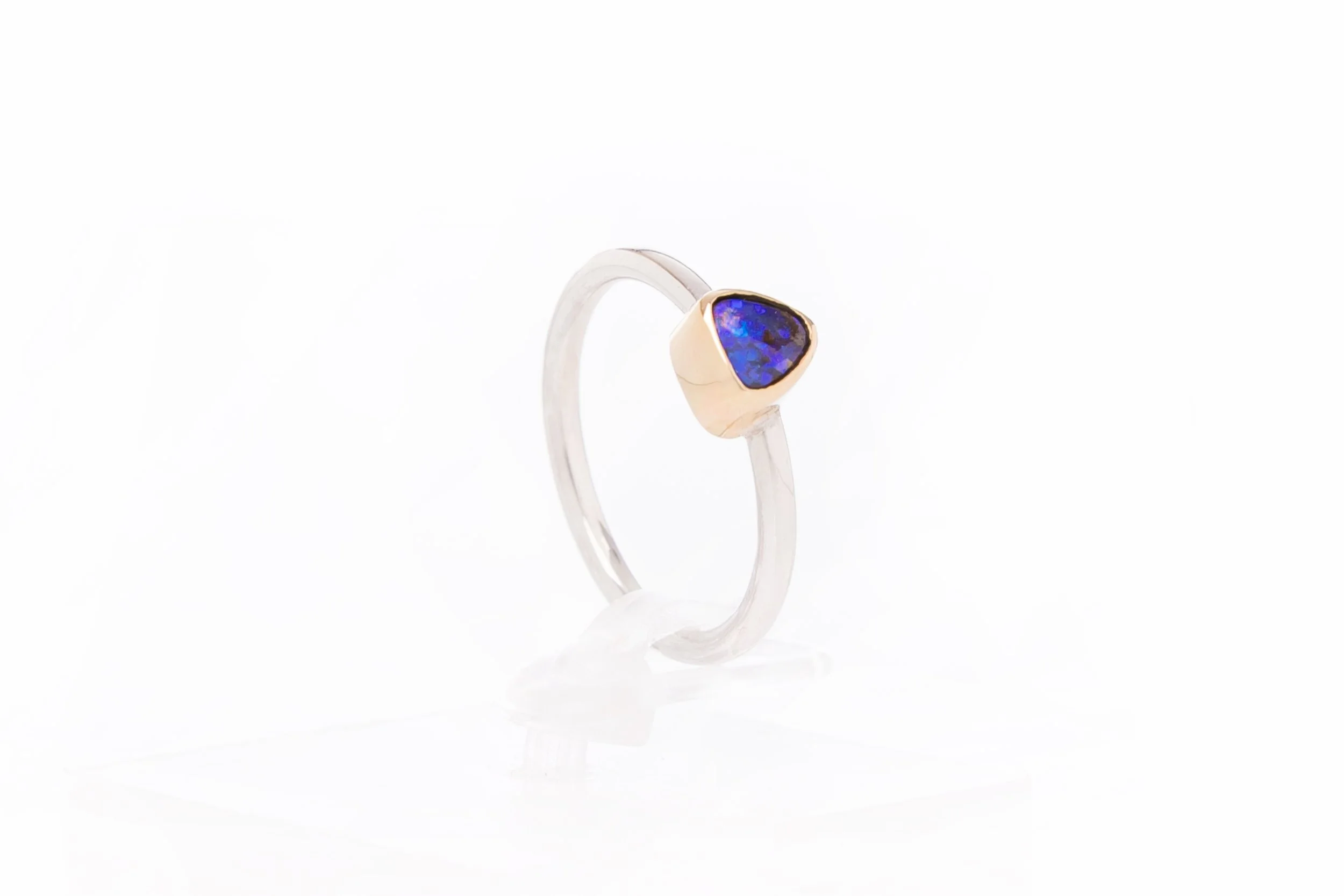Coolibah Boulder opal ring in solid 9ct yellow gold and sterling silver