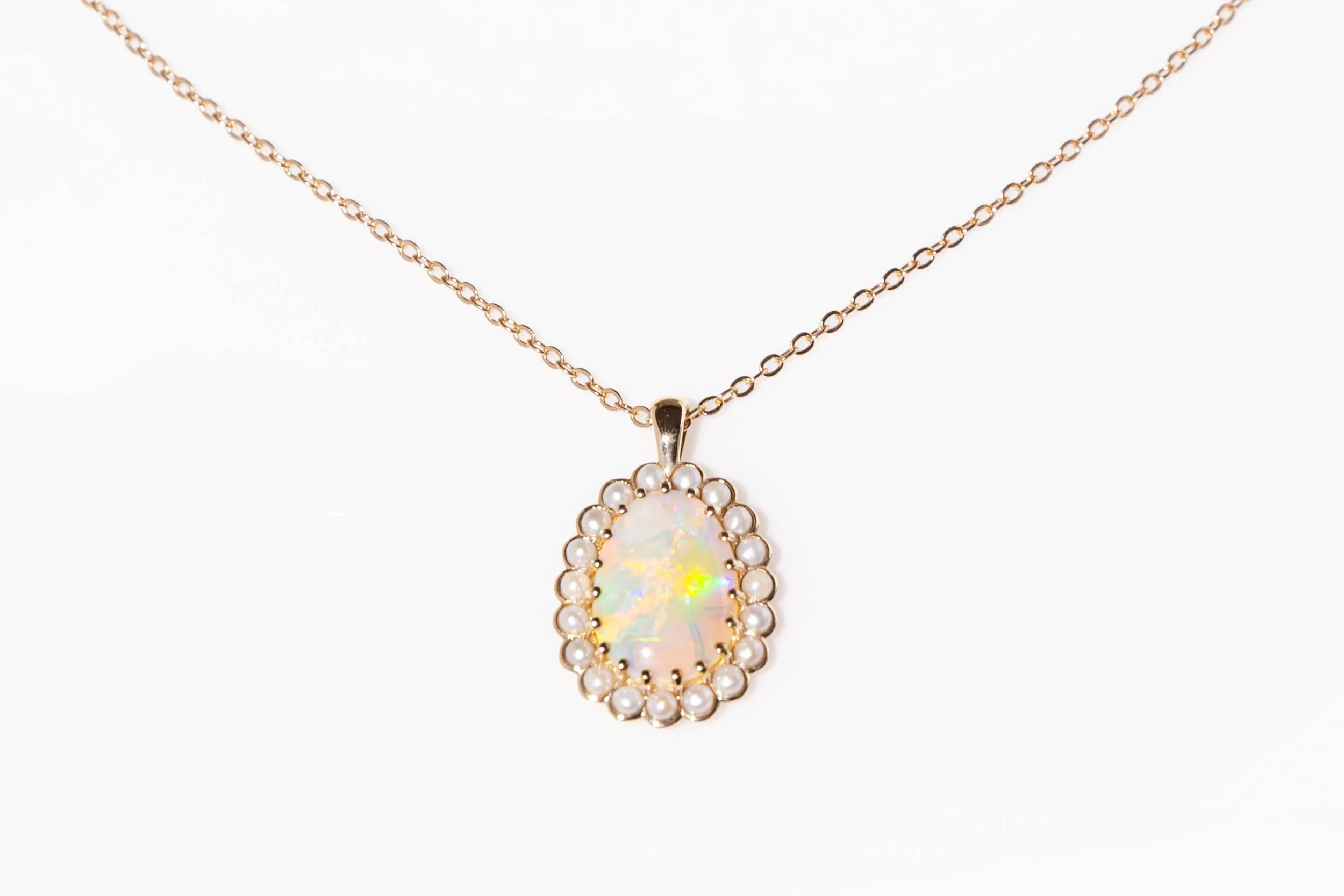 Jakuli Lightning Ridge opal with seed pearls