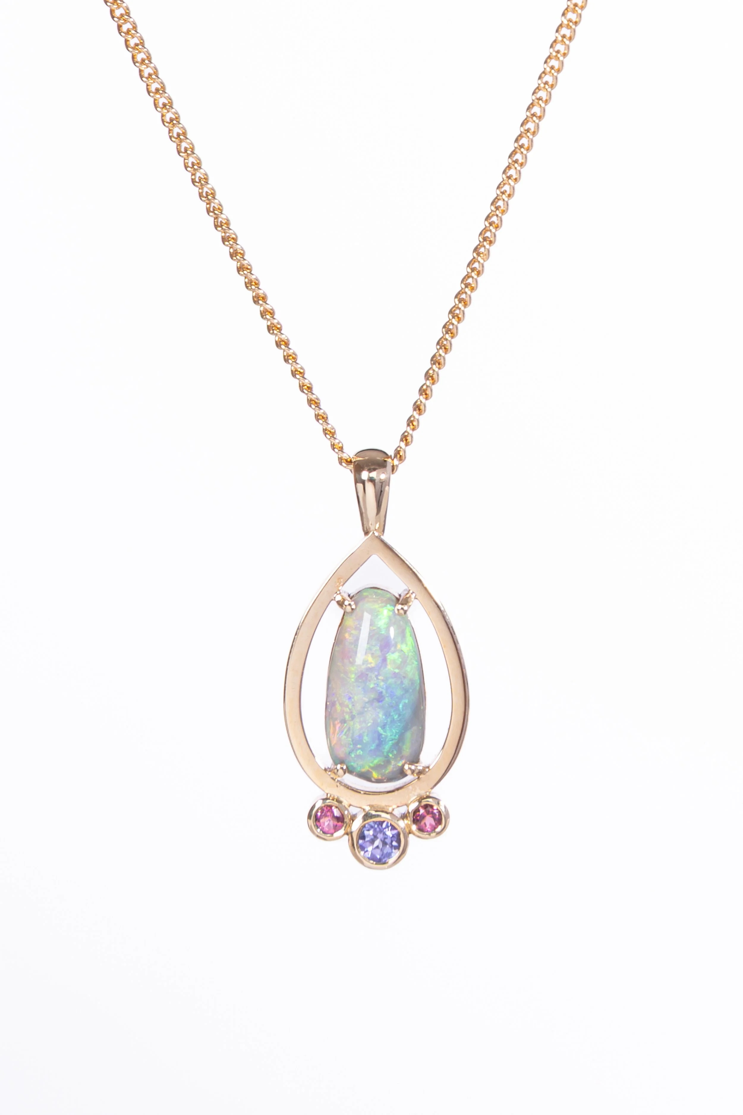 Wallangulla Lightning Ridge opal with Tanzanite and pink tourmaline