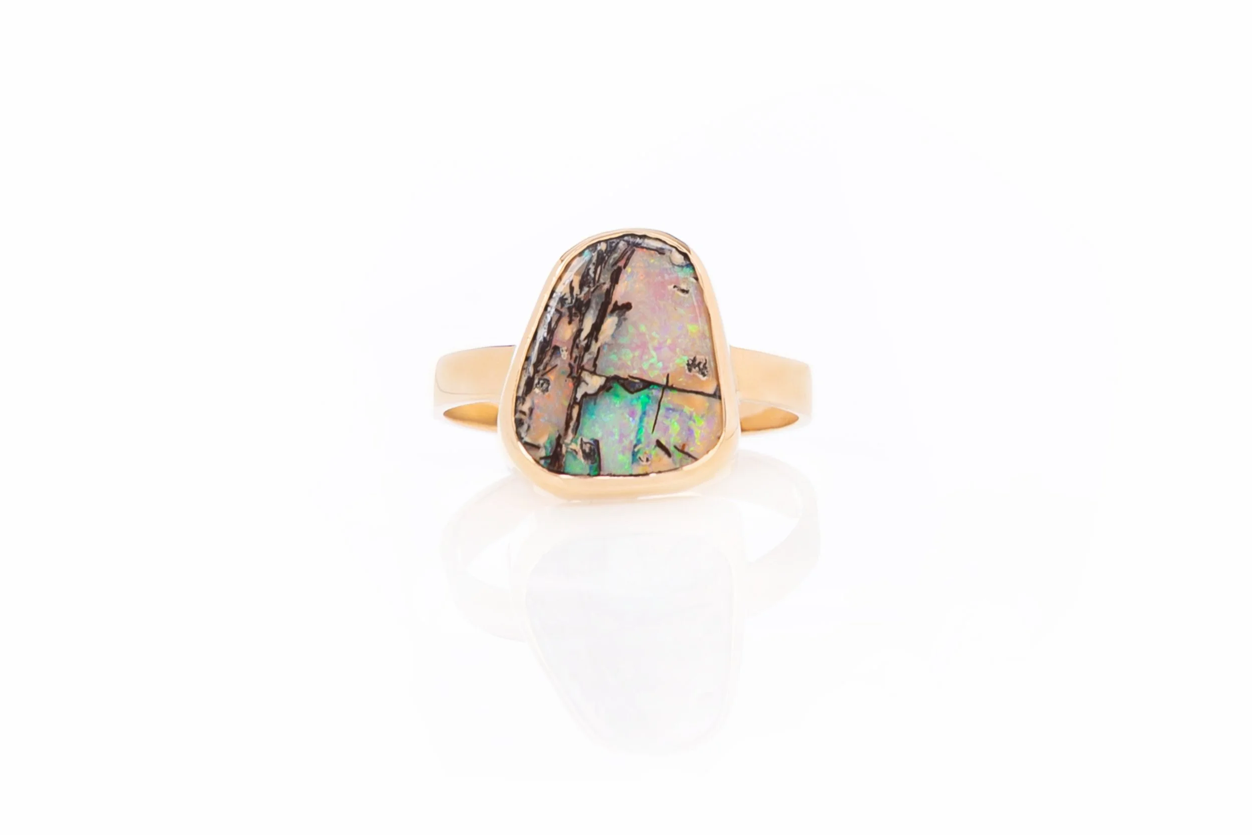 Sally Boulder opal ring in solid 18 ct yellow gold.