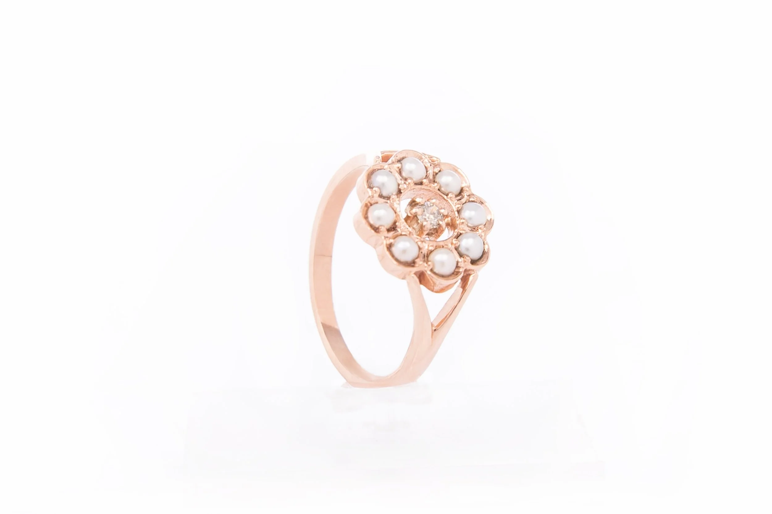 Philomina seed pearl & diamond solid 9ct rose gold.