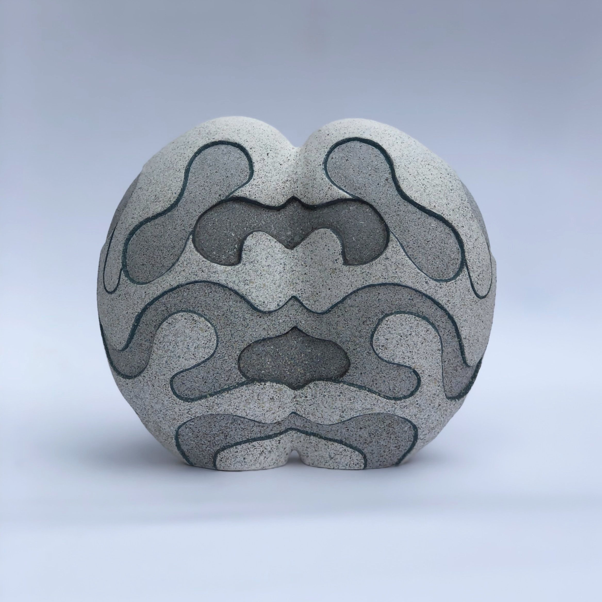 "Protegida" ("Protected") Ceramic, underglazes, mason stains and oxides. (2022). 5" x 4 1/2" x 2 5/8".