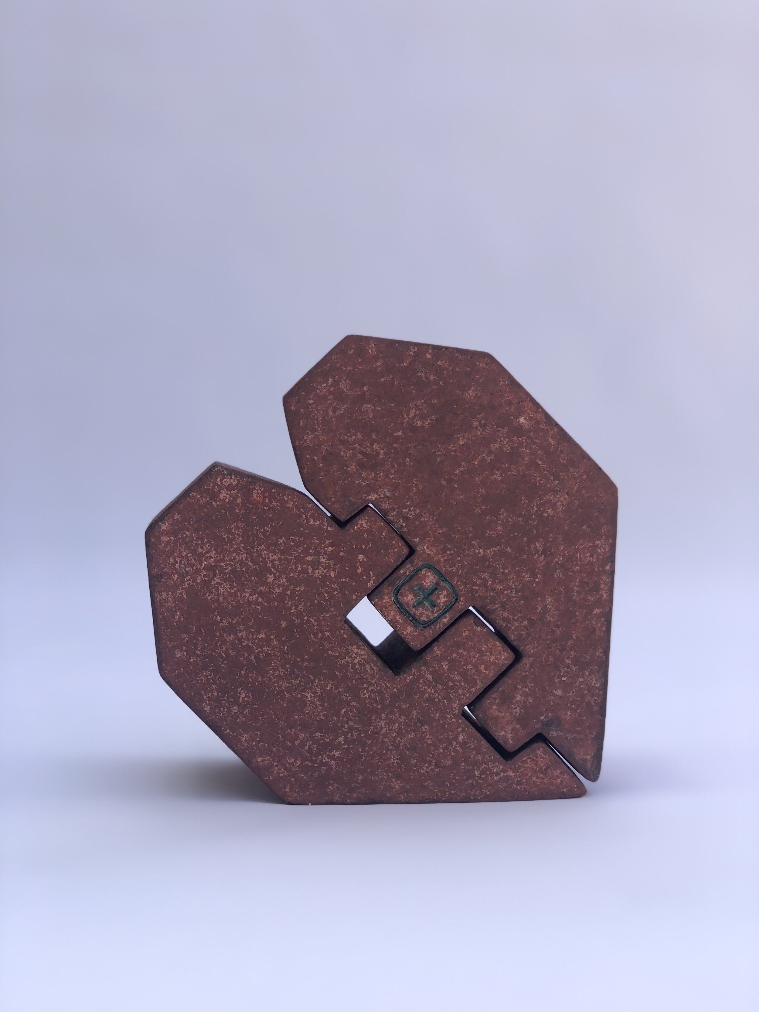 "Programmed Dichotomy I" Ceramic, slip, oxides and glaze. (2021) 5 1/2" x 5" x 2 1/16" - Back View