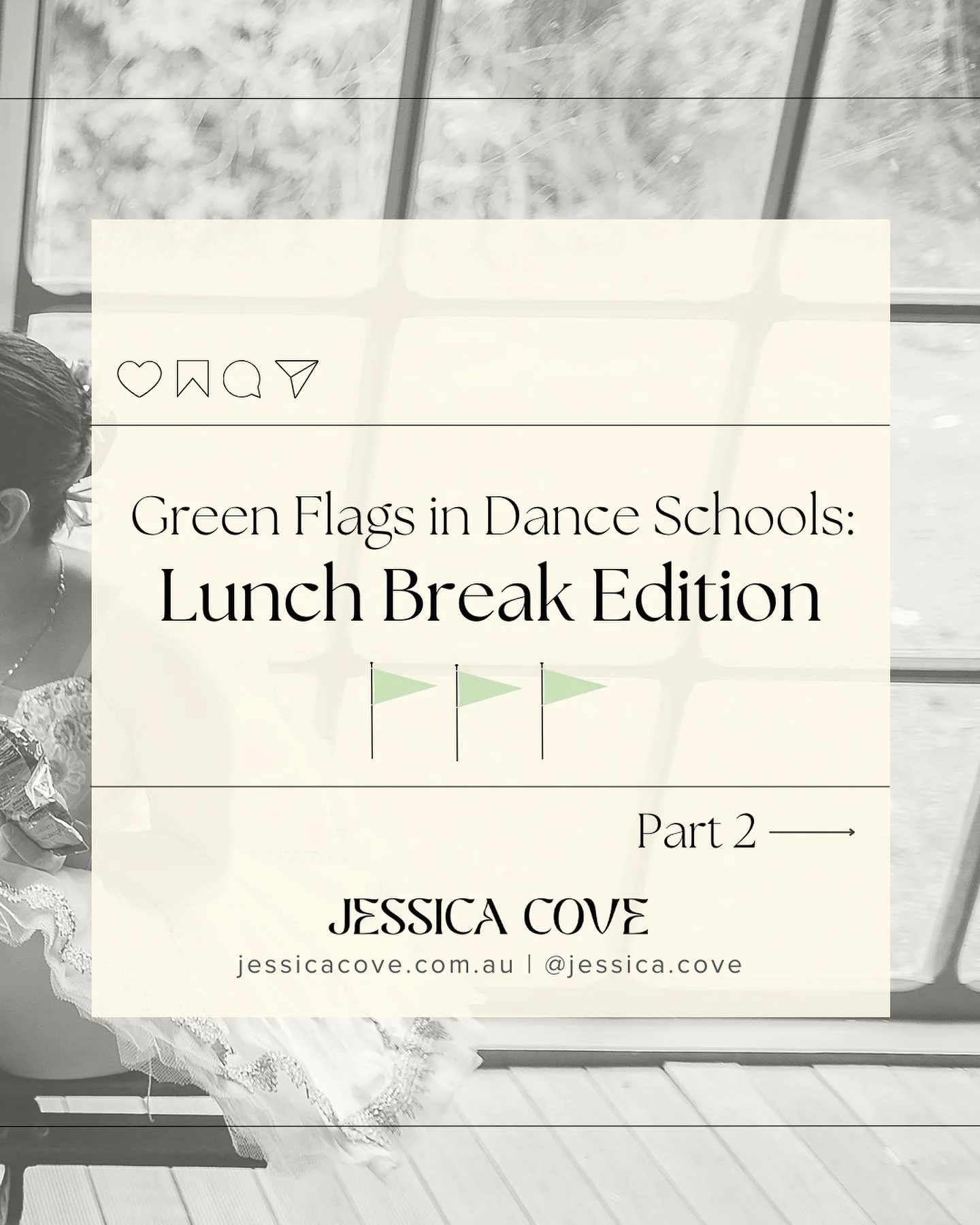 Green Flags in Dance Schools: Lunch Break Edition

Creating a healthy, safe and supportive environment for dance students during their breaks starts with the basics:

🌱 Ensuring adequate supervision,
🌱 Creating and respecting boundaries,
🌱 Underst