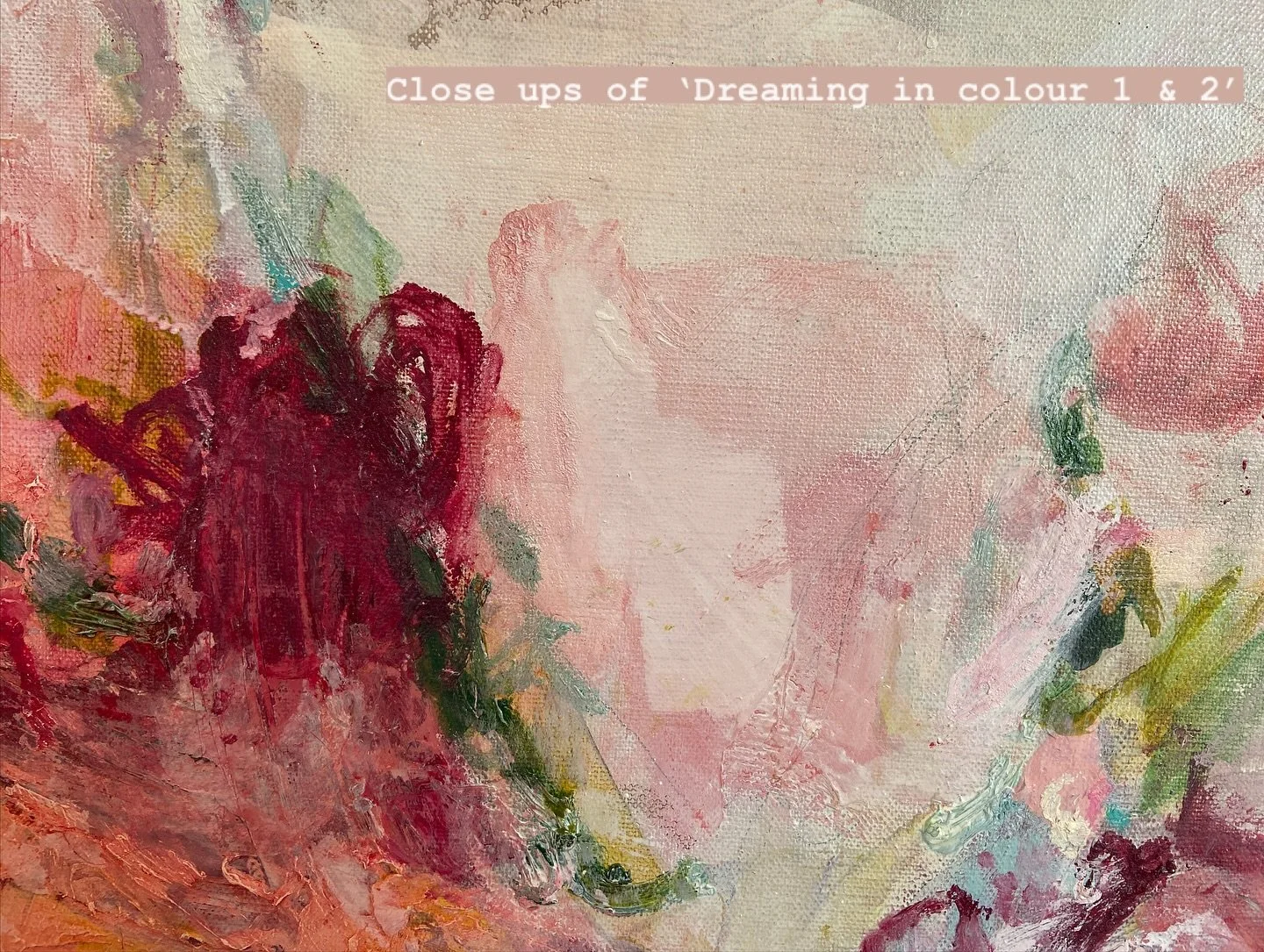 These are close ups of &lsquo;Dreaming in colour 1 &amp; 2&rsquo; which are available @summerhousegallery 

These latest paintings are from my new &lsquo;Romantic dreams&rsquo; collection on natural linen. 

We have lots of tea roses in our garden an