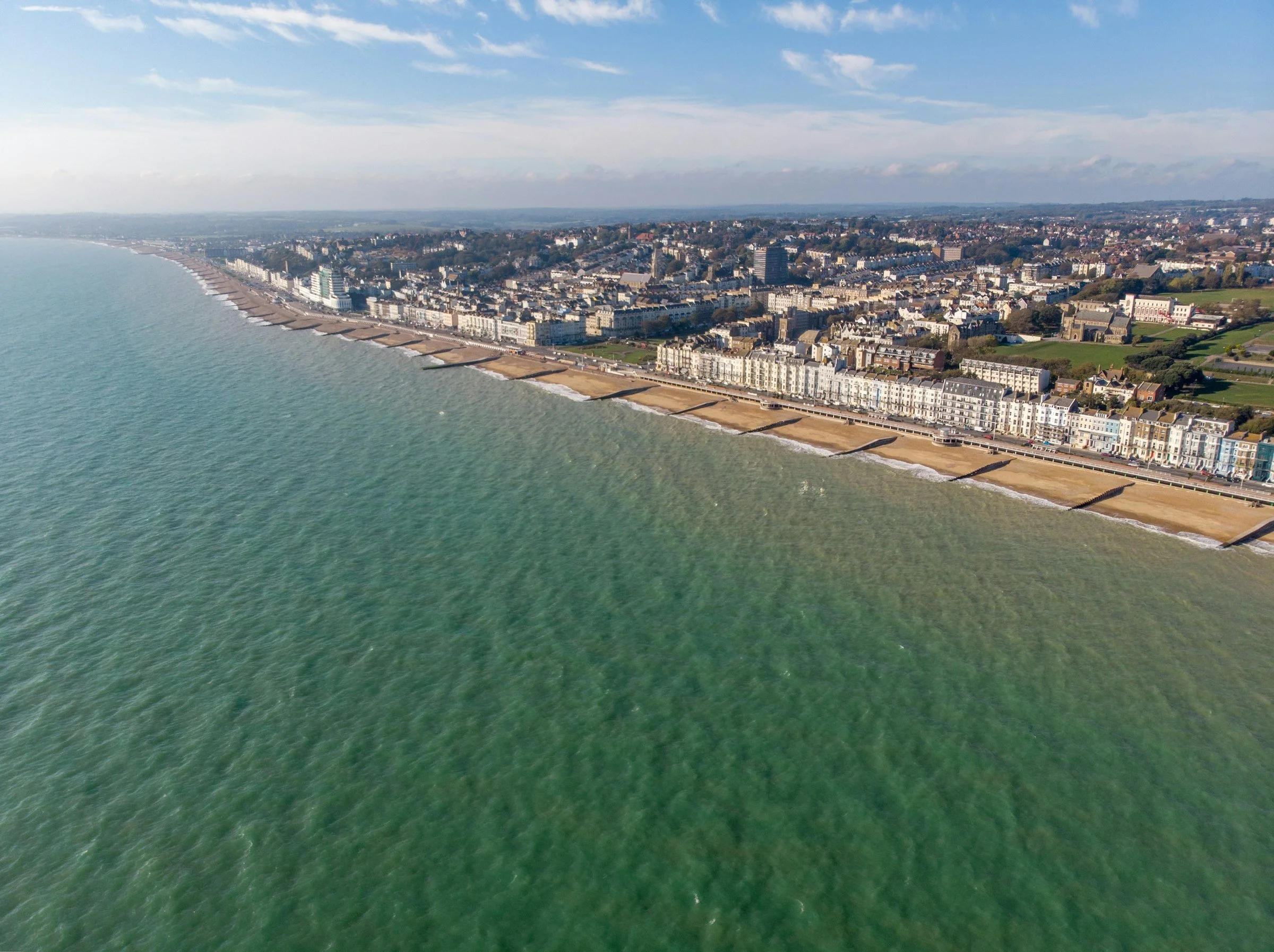 The seafront at St Leonards-on-Sea seen from above