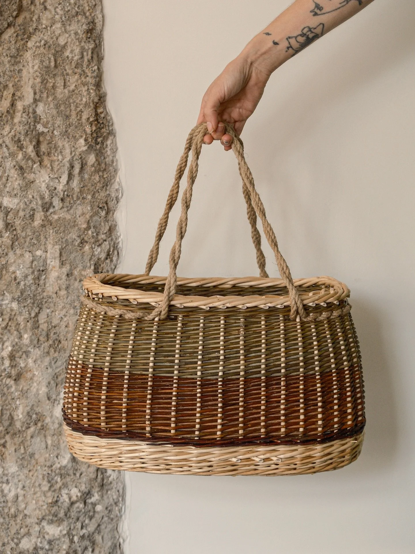 Beach Basket with Rope Handle by Lin Lovekin

Crafted with a lifetime of experience by Cornish maker Lin Lovekin, this beautiful basket is woven from willow mostly grown on her own homestead or sourced from a friend&rsquo;s crop. Years of cultivating