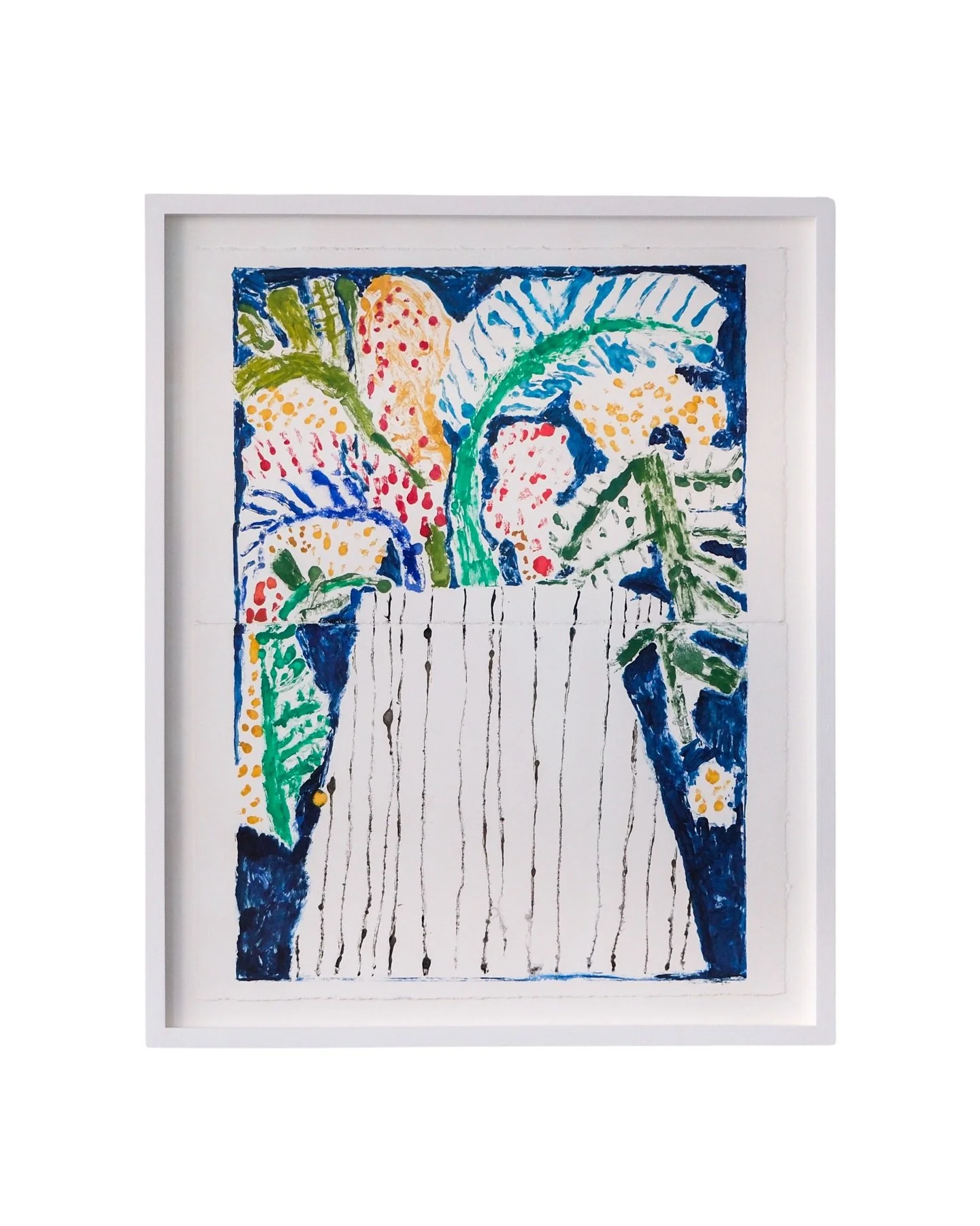 MIMOSA ON DEEP BLUE, ROSA ROBERTS
2025

Oil paint on 300gsm paper (oil monotype)
51.5 &times; 63 &times; 3.5cm &mdash; framed

Rosa&rsquo;s practice continues to draw significant interest from collectors, both locally and internationally. Her work mo