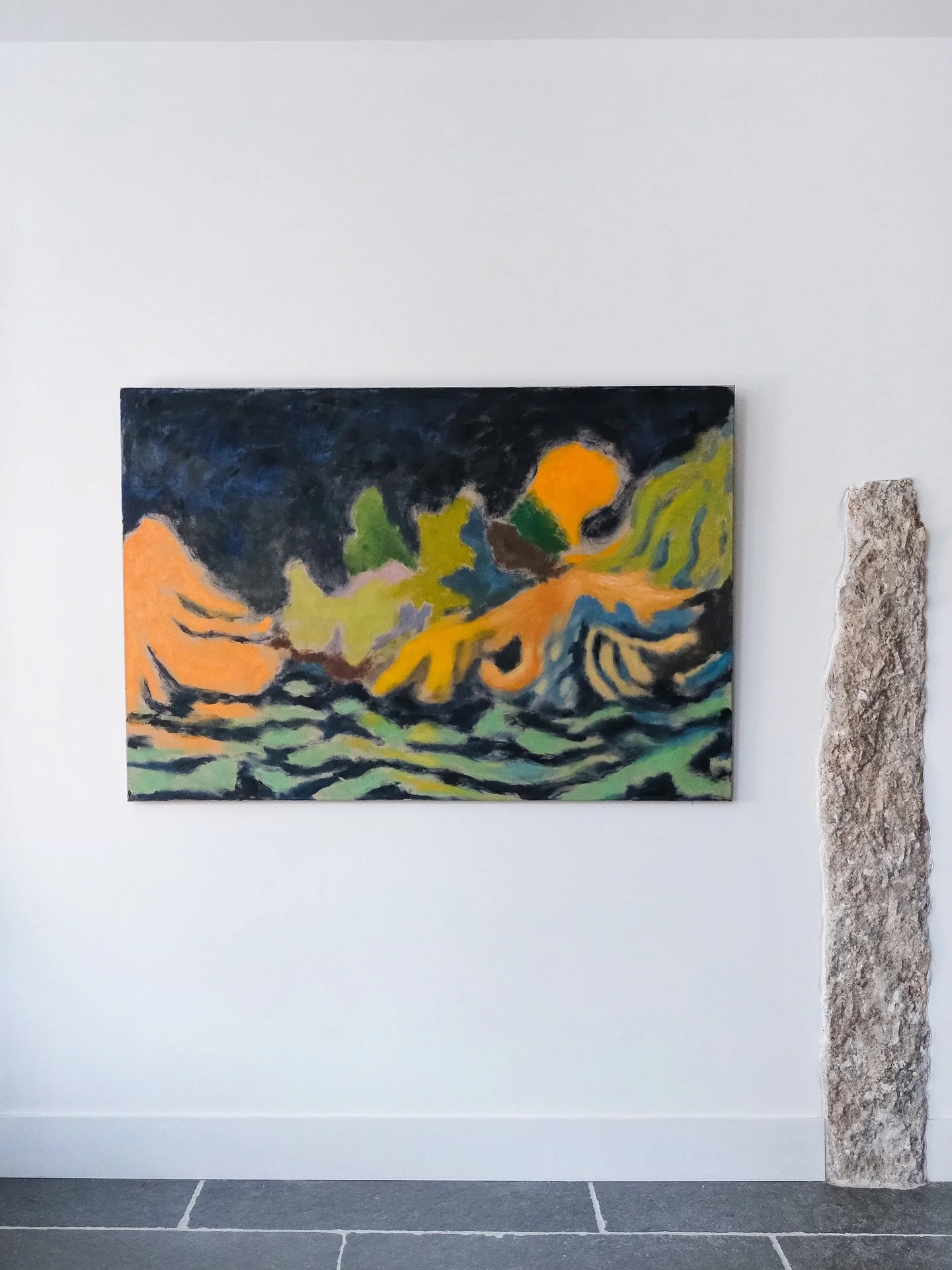 Ollie Marr &mdash; So Dark, So Bright
2026

Oil on linen
95 x 140 cm

A large-scale, surrealist adaptation of a scene of Victoria Park in Hackney, often painted and frequented by Ollie. This time, set at night in winter, illuminated by lights and low