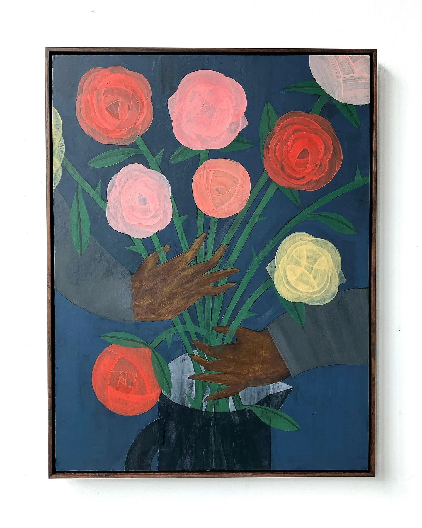 Tom Morris &ndash; Jug of Roses
2025

Acrylic on board in stained ash tray frame
90 x 70 x 3.5 cm

&pound;2,500

&mdash;&mdash;&mdash;
The perfect piece to share as we celebrate this year&rsquo;s Valentine&rsquo;s Day.

Tom&rsquo;s witty paintings ha