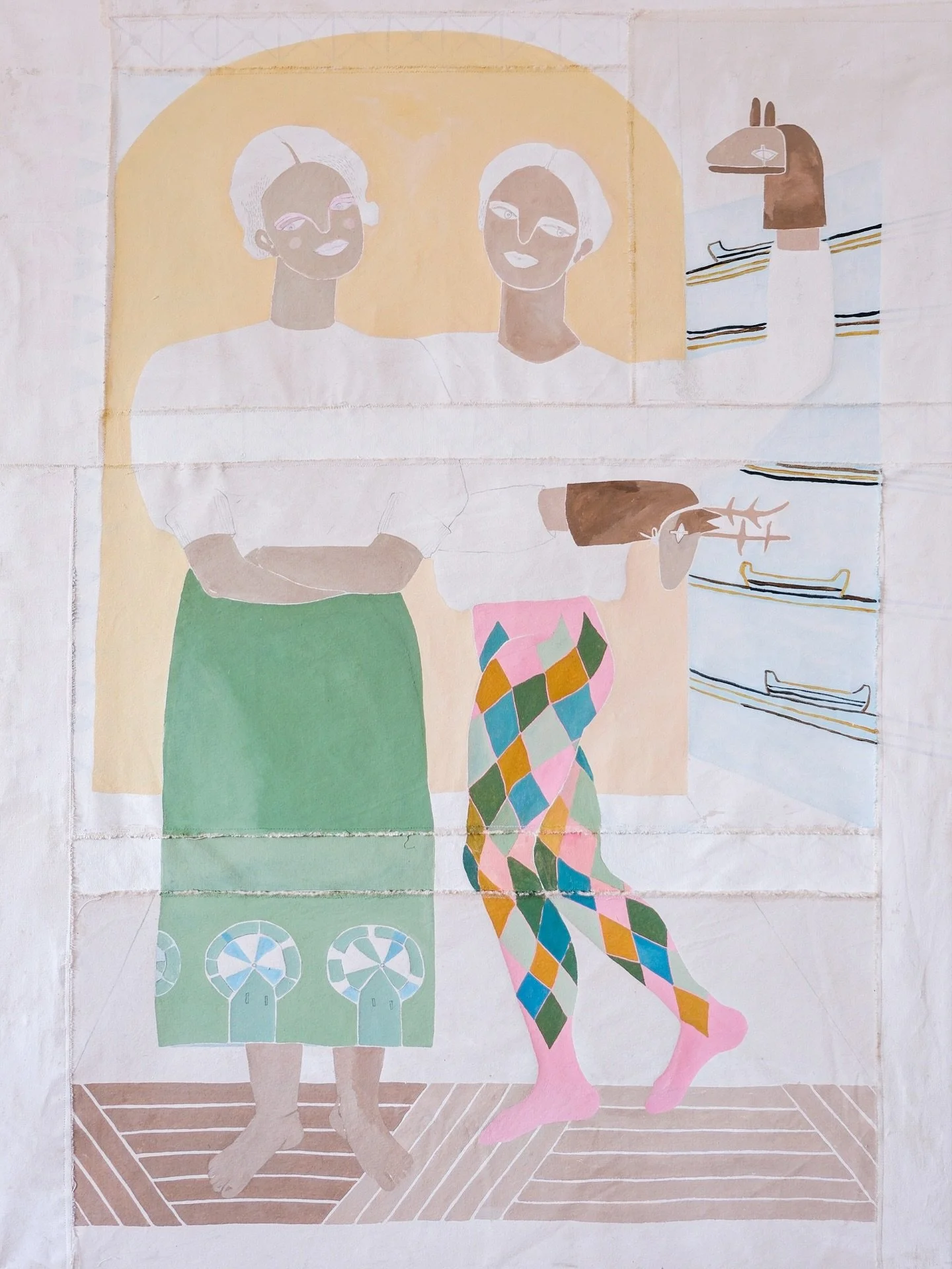 Ali Bassett 
A Fool And His Asses, 2025

Acrylic on stitched canvas
140 x 100 cm

Ali Bassett&rsquo;s work is informed by folktales, proverbs and old wives&rsquo; tales, alongside fragments of overheard conversation and inherited wisdom. She is inter