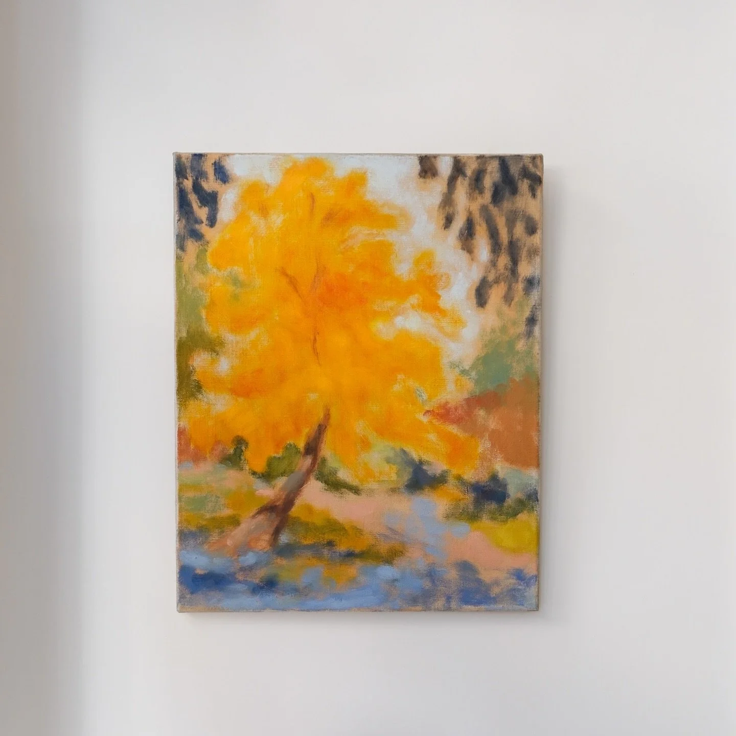 A glorious sunny spring day in St Ives, beautifully echoing the warmth and light captured in this oil painting by Ollie Marr.

Yellow Tree with its luscious oil paint on linen, luminous in tone and offering a contemporary twist on the traditional lan
