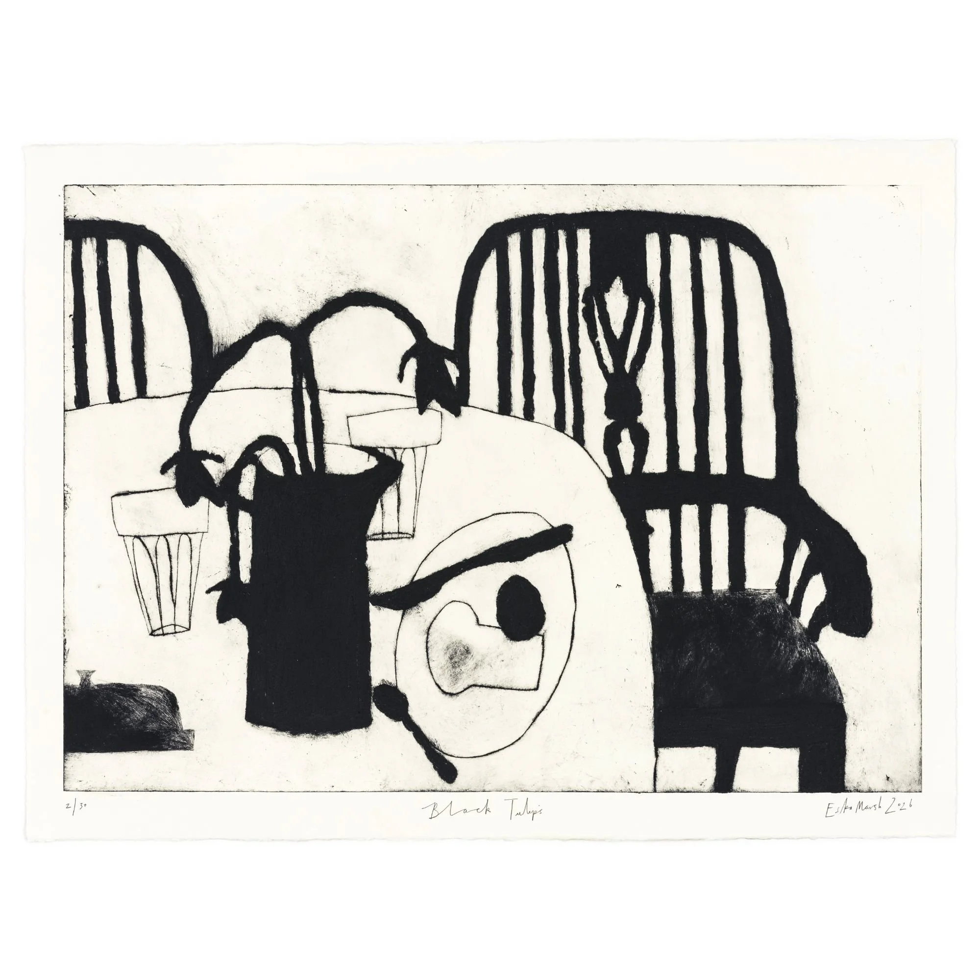 ESKA MARSH - BLACK TULIPS - UNFRAMED