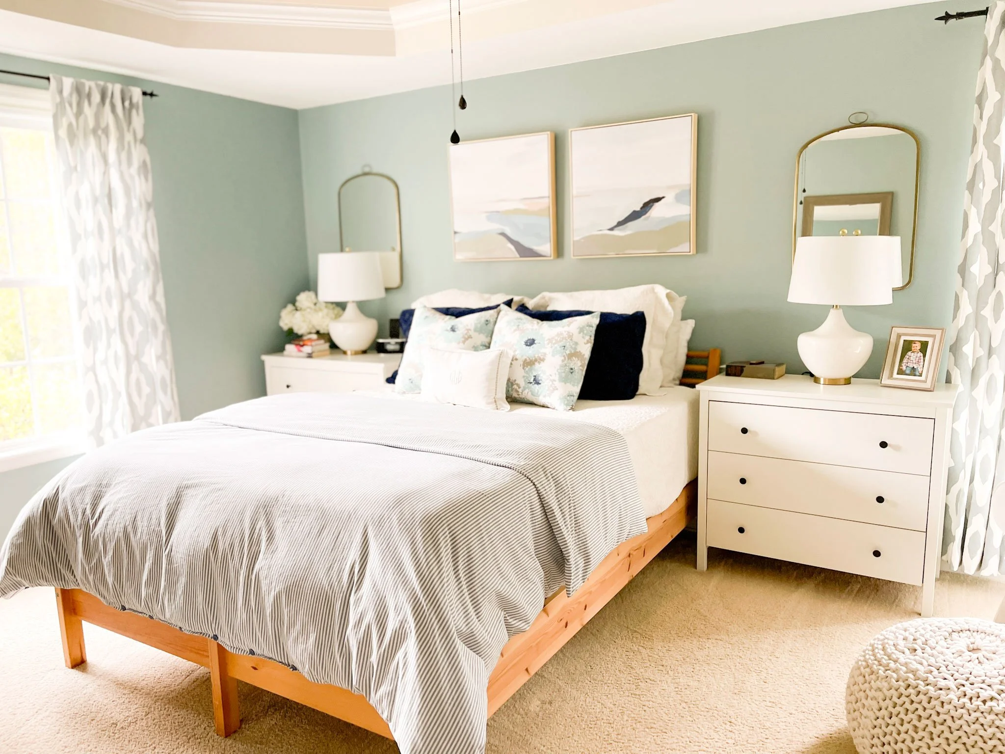 home staging bedroom with blue bedding