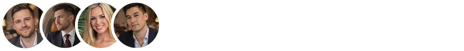 Four circular headshots of diverse professional individuals against a black background with a green outline.