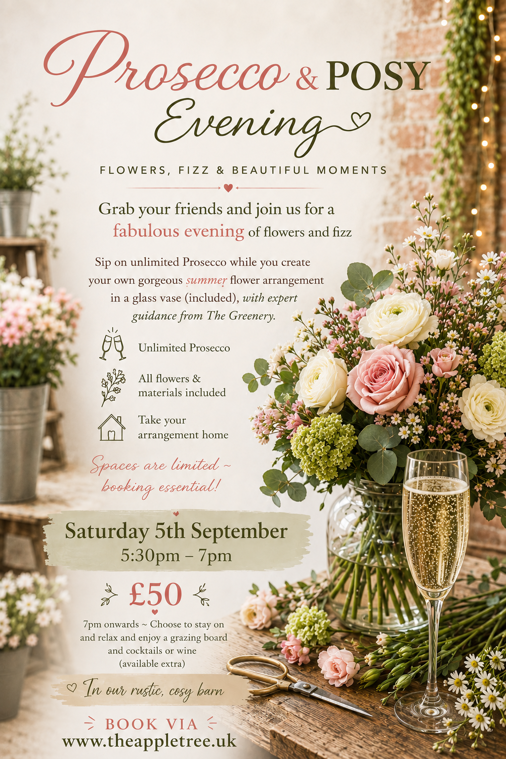 Posy and Prosecco Evening Saturday 5th September