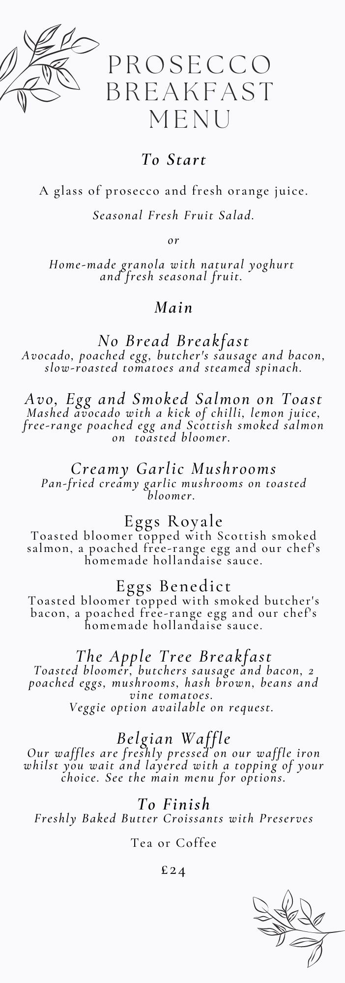 Prosecco Breakfast Menu — The Apple Tree Gift Shop and Teahouse
