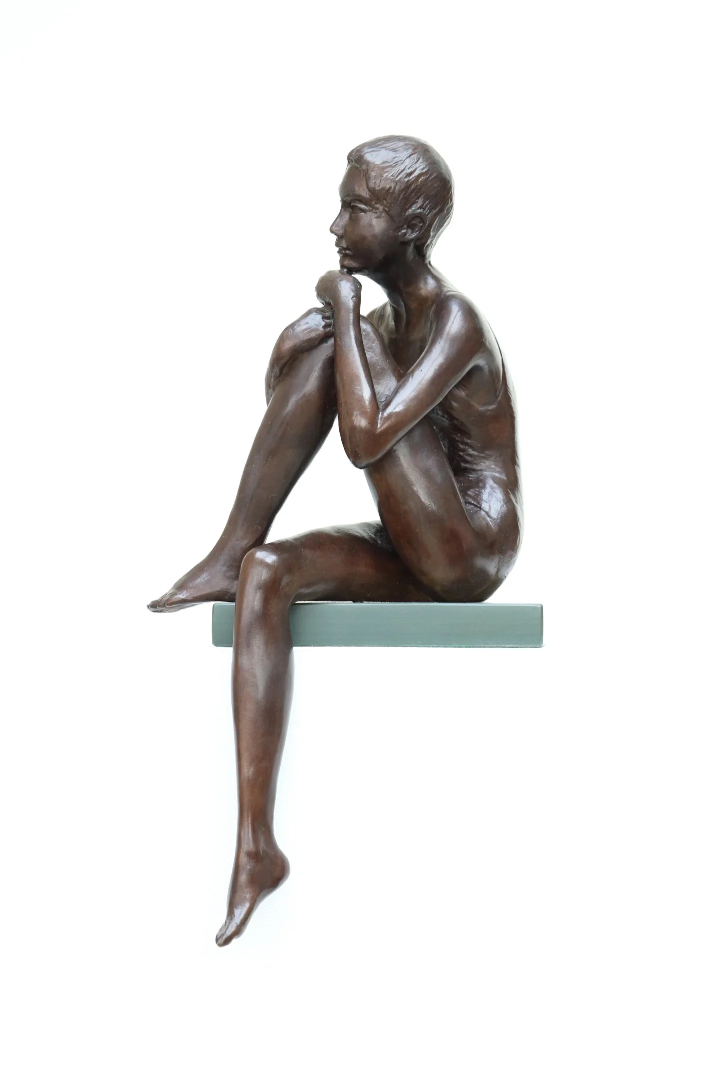 Resting Dancer Study I small bronze sculpture dancer figure resting sitting one leg bent hands and chin resting on knee