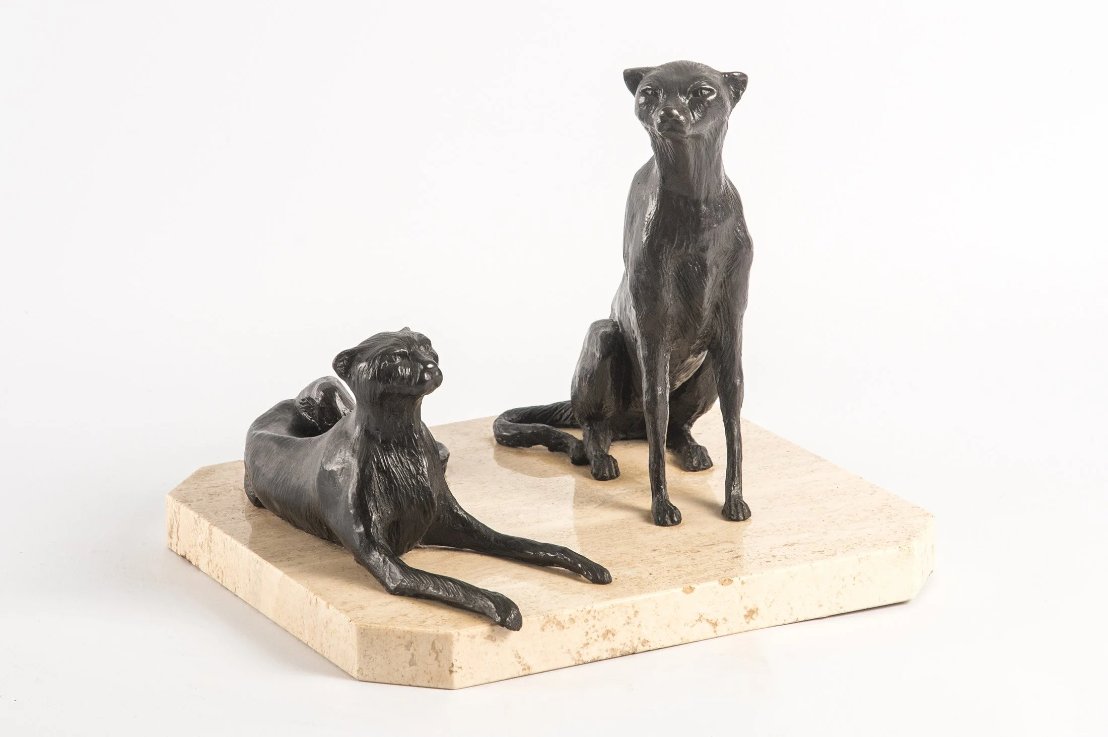 Cheetahs Studies small bronze sculpture two cheetahs lying and sitting