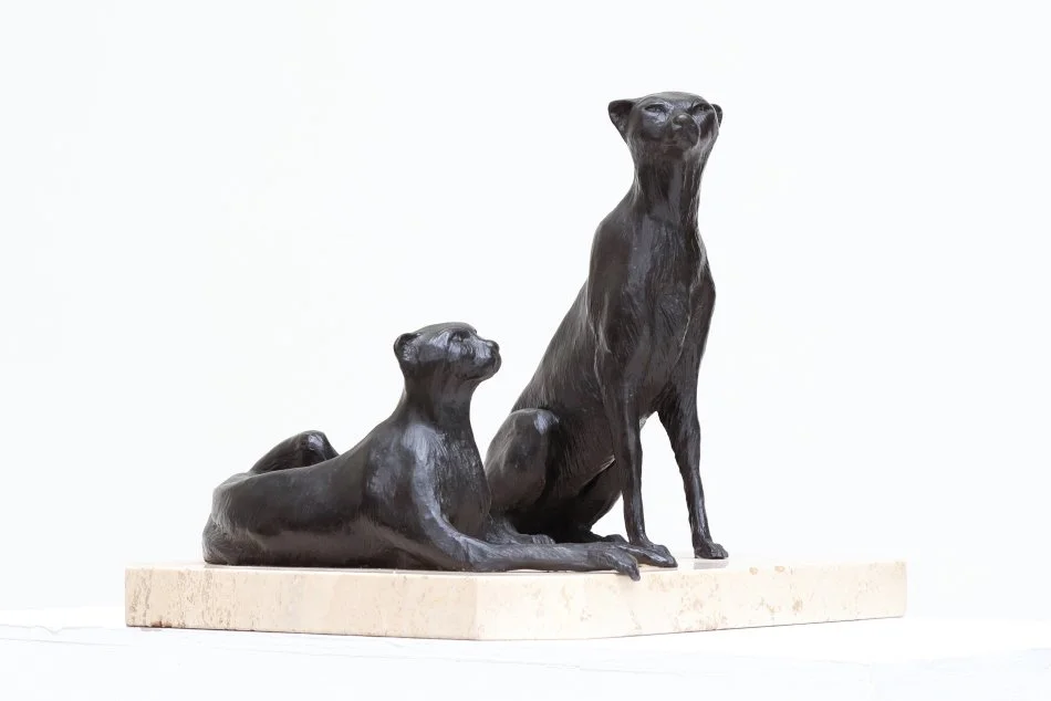 Cheetahs Studies small bronze sculpture two cheetahs lying and sitting