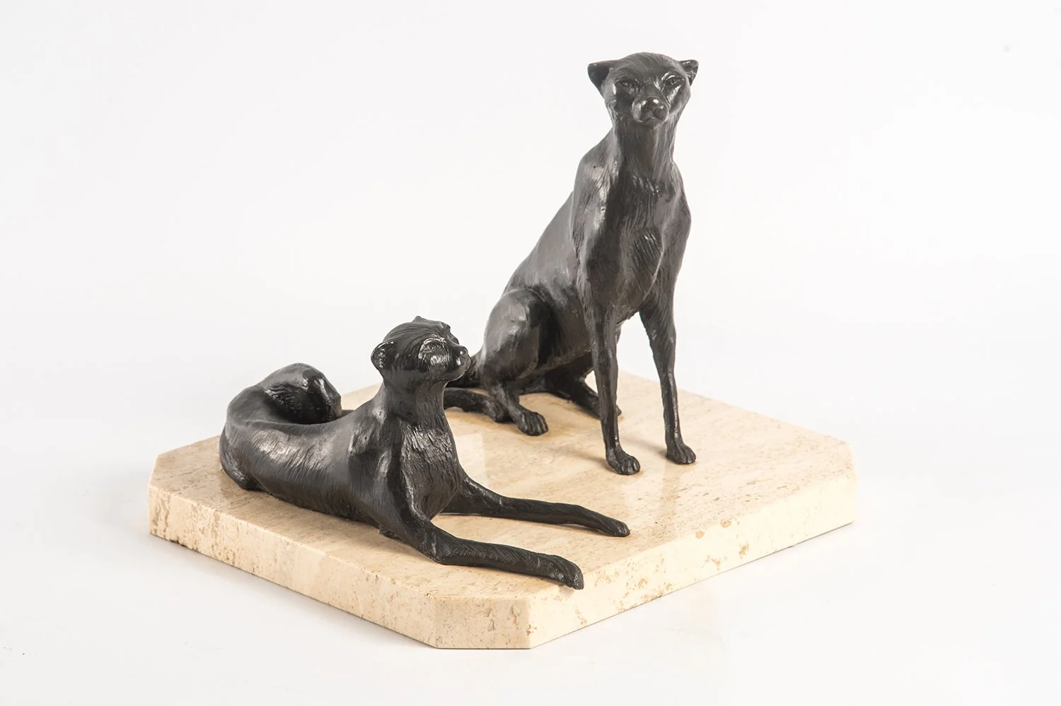 Cheetahs Studies small bronze sculpture two cheetahs lying and sitting