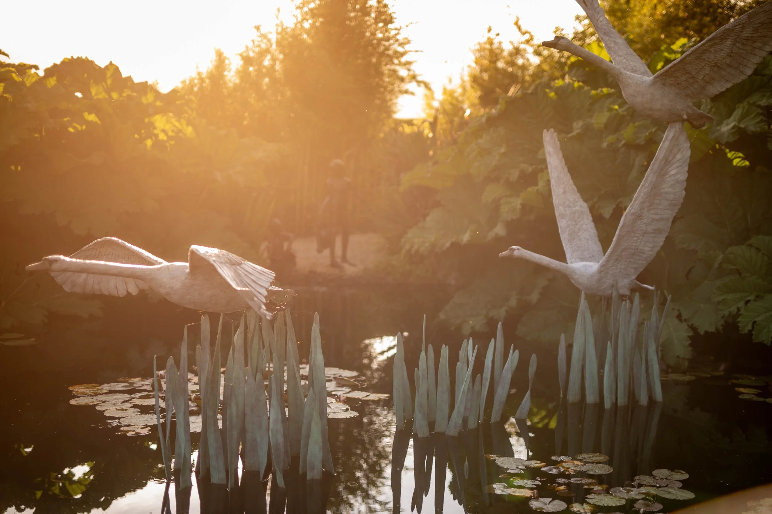 Three Swans in Flight Sculpture by Lloyd Le Blanc