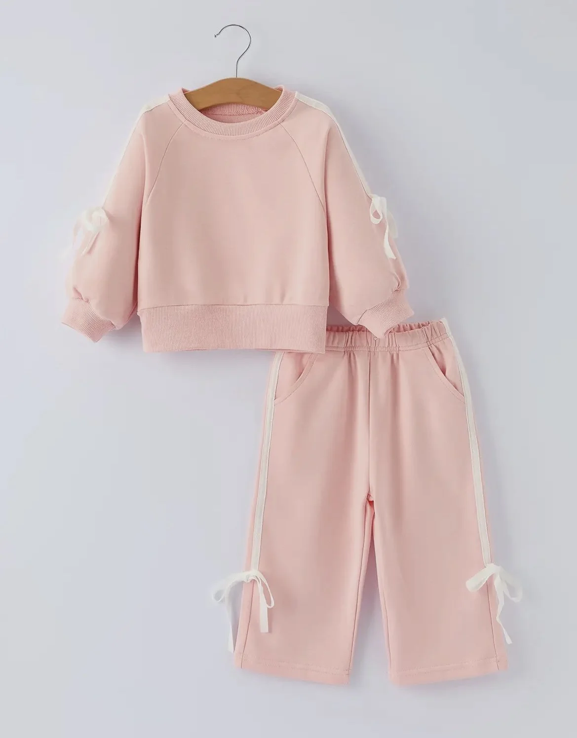 PINK BOW TRIM SWEATSHIRT AND PANT SET