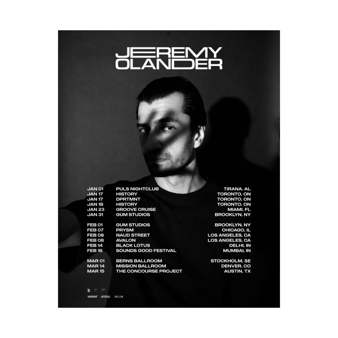 Jeremy Olander announces tour dates for the first quarter, including 7 dates in North America supporting Eric Prydz on his sold out 20 Years of Pryda Anniversary tour.
