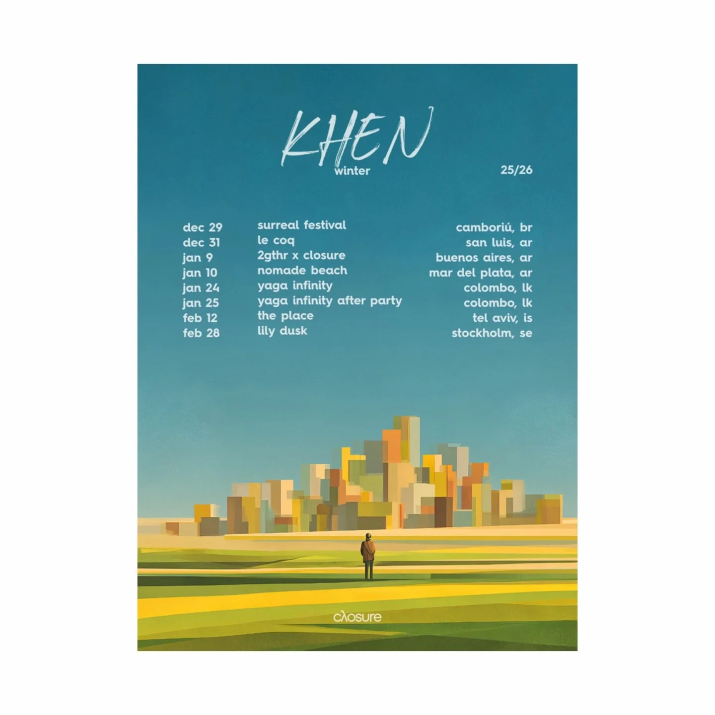 Khen announce first set of dates for the winter that include a debut at Surreal Park and the first-ever Closure label showcase taking place in Buenos Aires.