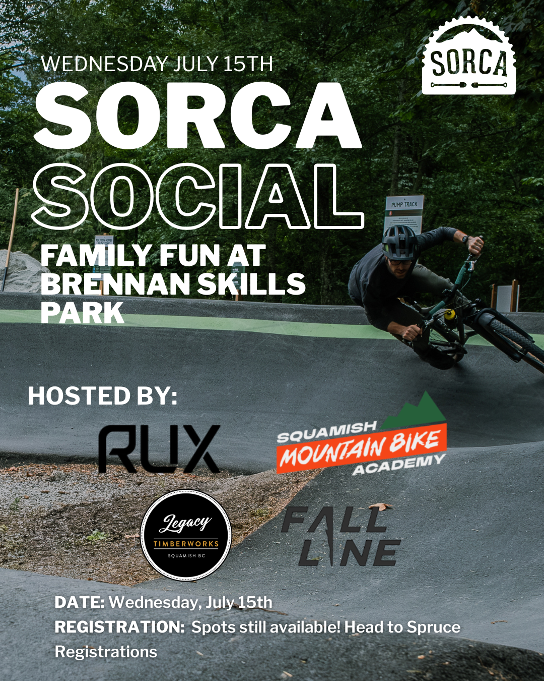 Family Social, hosted by Fall Line Fitness, Legacy timber works, Squamish Mountain bike academy, &amp; RUX