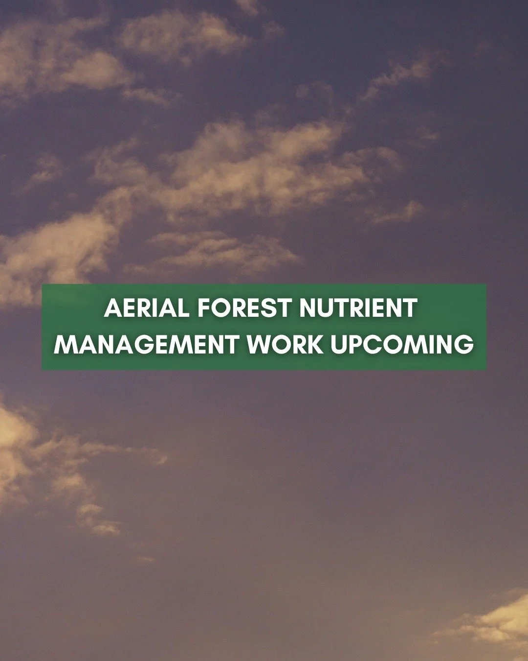 Aerial forest nutrient management is tentatively scheduled for October 20th to 22nd, weather permitting, as part of the provincial Forest Investment Program (FIP). The operation involves using a helicopter to apply granular urea fertilizer to designa