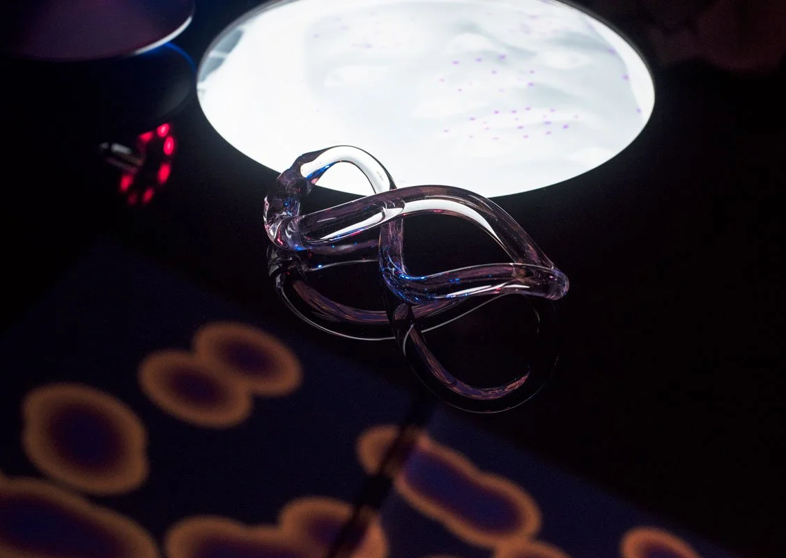 Detail shot of 'Working Table IV' showing as part of 'Are We All Addicts Now?' at Furtherfield (2017).  Photo by Pau Ros.