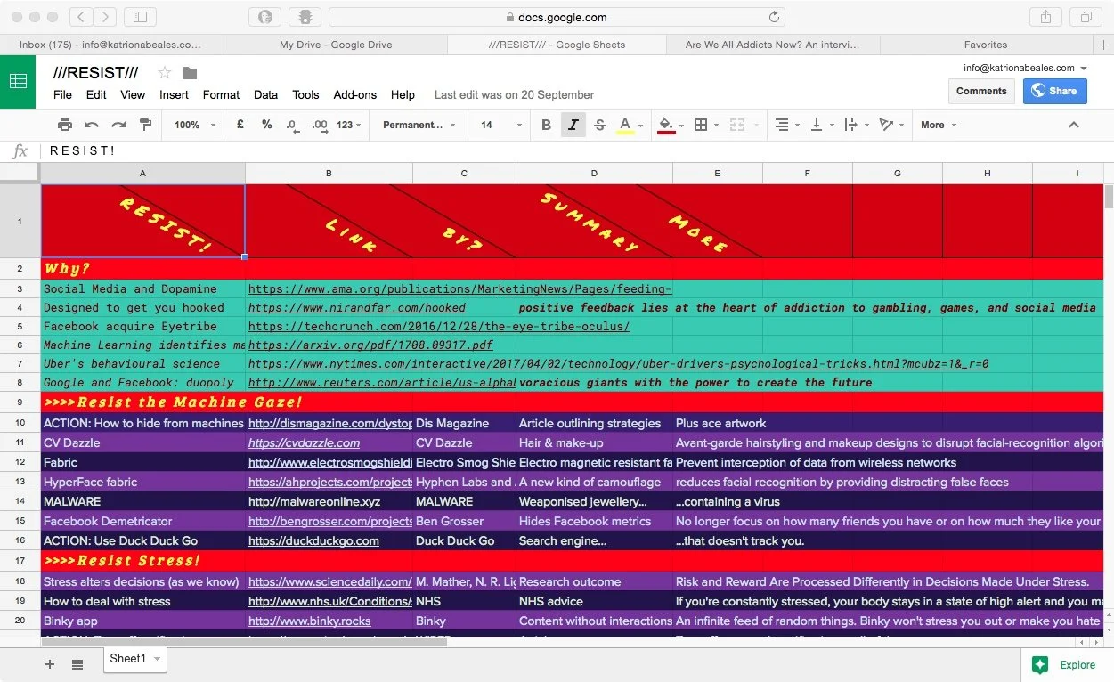 Screenshot of the 'RESIST!' Archive accessed as part of 'Working Table III'