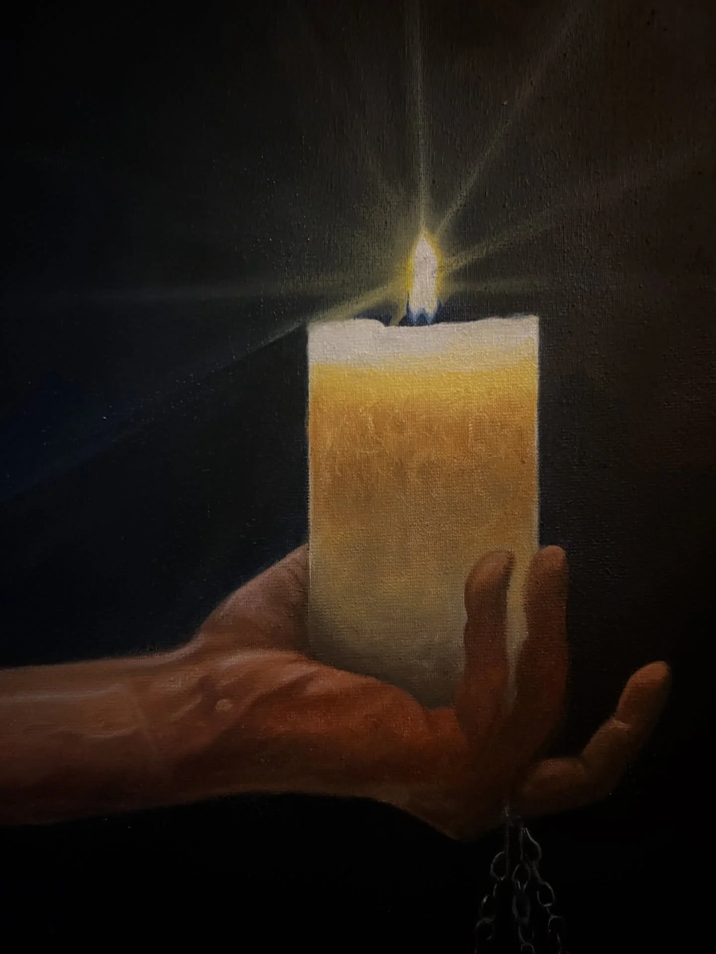 Hold weight of your wish,
One choice seen as good,
When pressure meets grave,
Did you live as you should? 

Detail oil on canvas- Duality of Man.

The duality of man explores the heart. When we choose a path, we create our own belief system in our ch